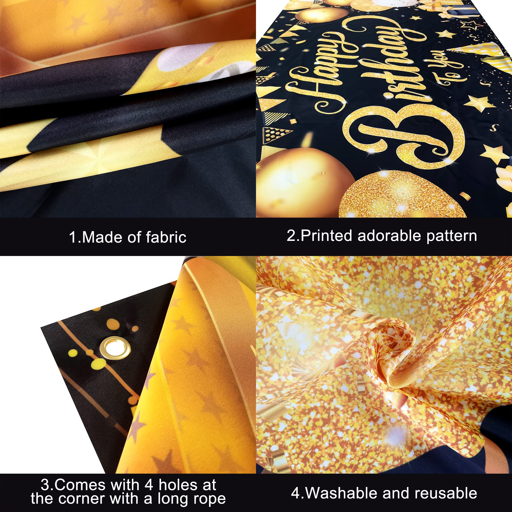 Katchon, Black And Gold Happy Birthday Banner   Xtralarge, 72X44 Inch | Black And Gold Happy Birthday Backdrop, Happy Birthday D