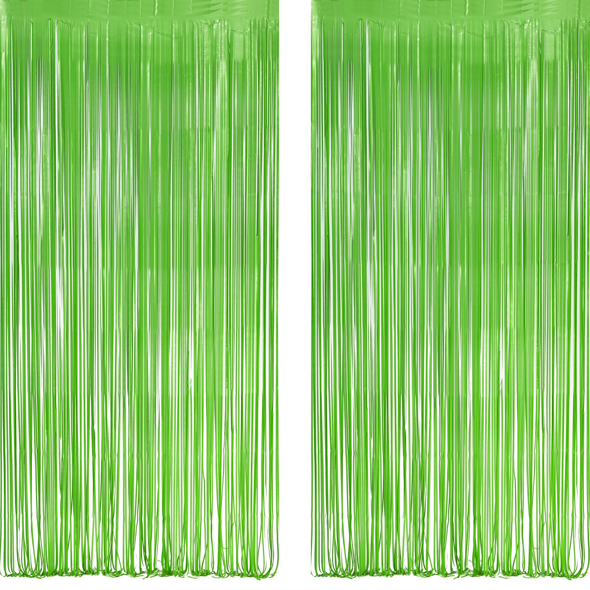 Lime Green Streamers Party Backdrop   Greatril Tinsel Curtain For St Patrick'S Day/Frog/Wizard   3.2Ft X 8.2Ft   2 Packs