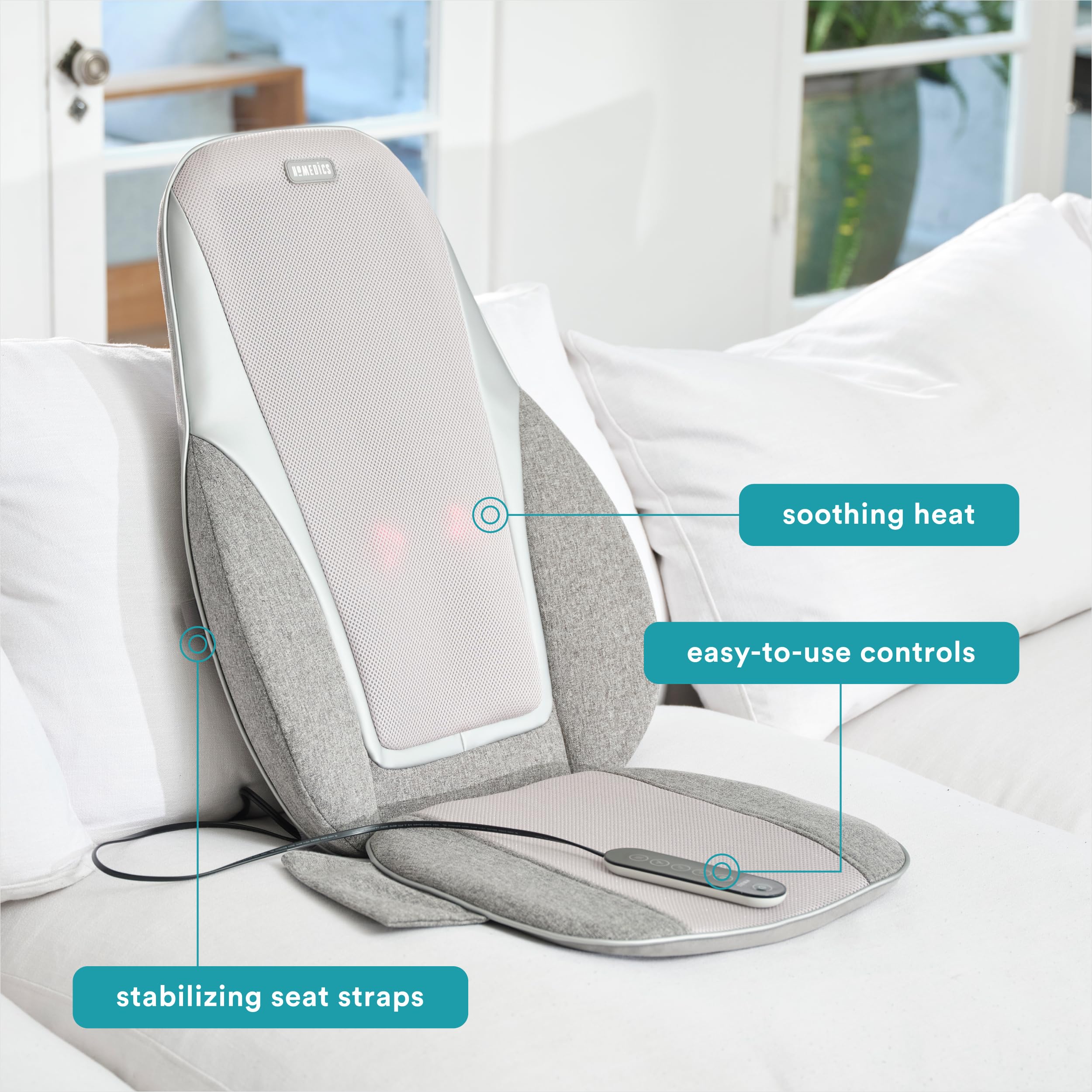 Homedics Shiatsu + Kneading & Vibration Massage Cushion With Heat, Deep Kneading, Handheld Remote, Lumbar Vibration Waves, 3 Mas