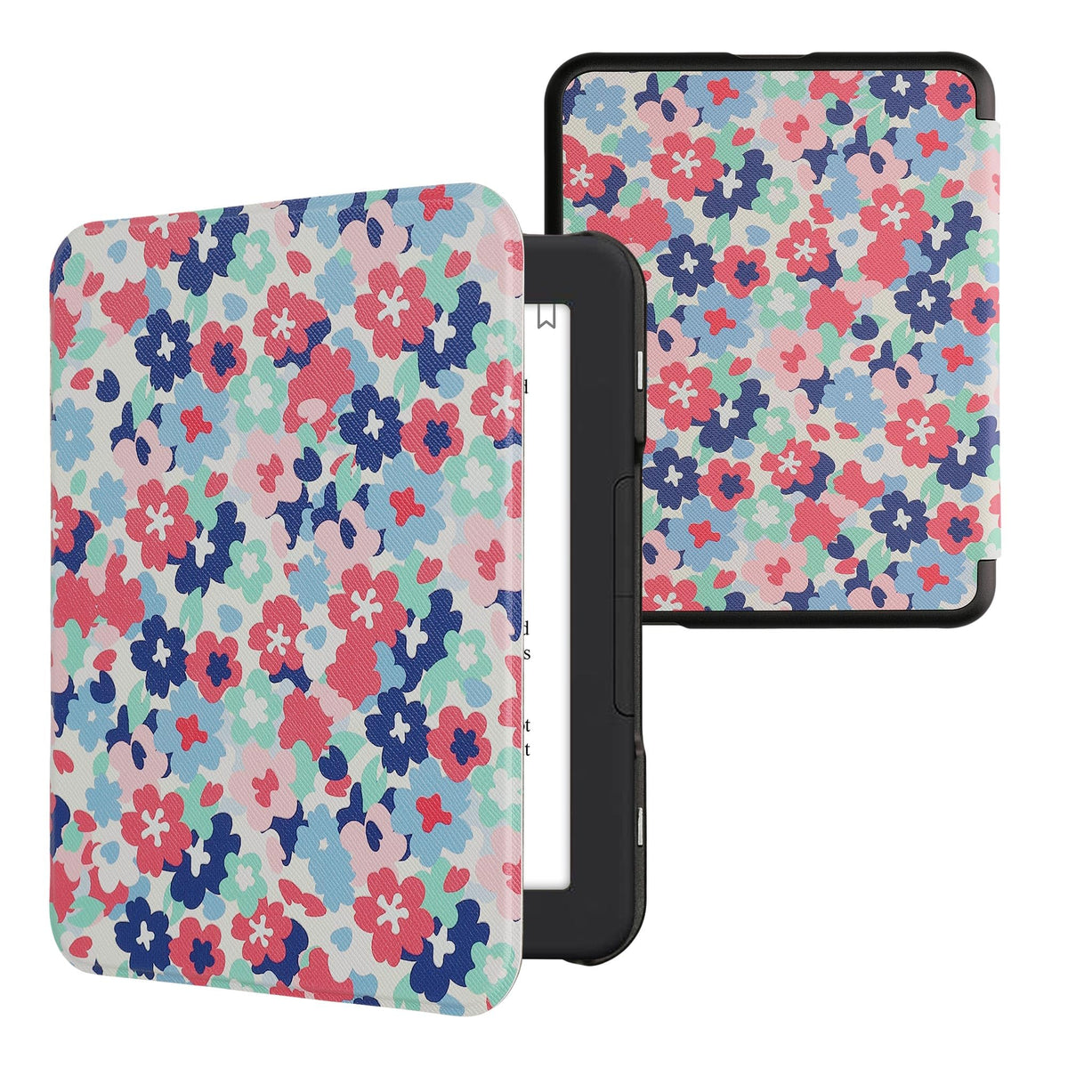 Kwmobile Case Compatible With Barnes & Noble Nook Glowlight 4 / 4E Case   Ereader Cover   Pastel Flowers Red/Dusty Pink/Blue