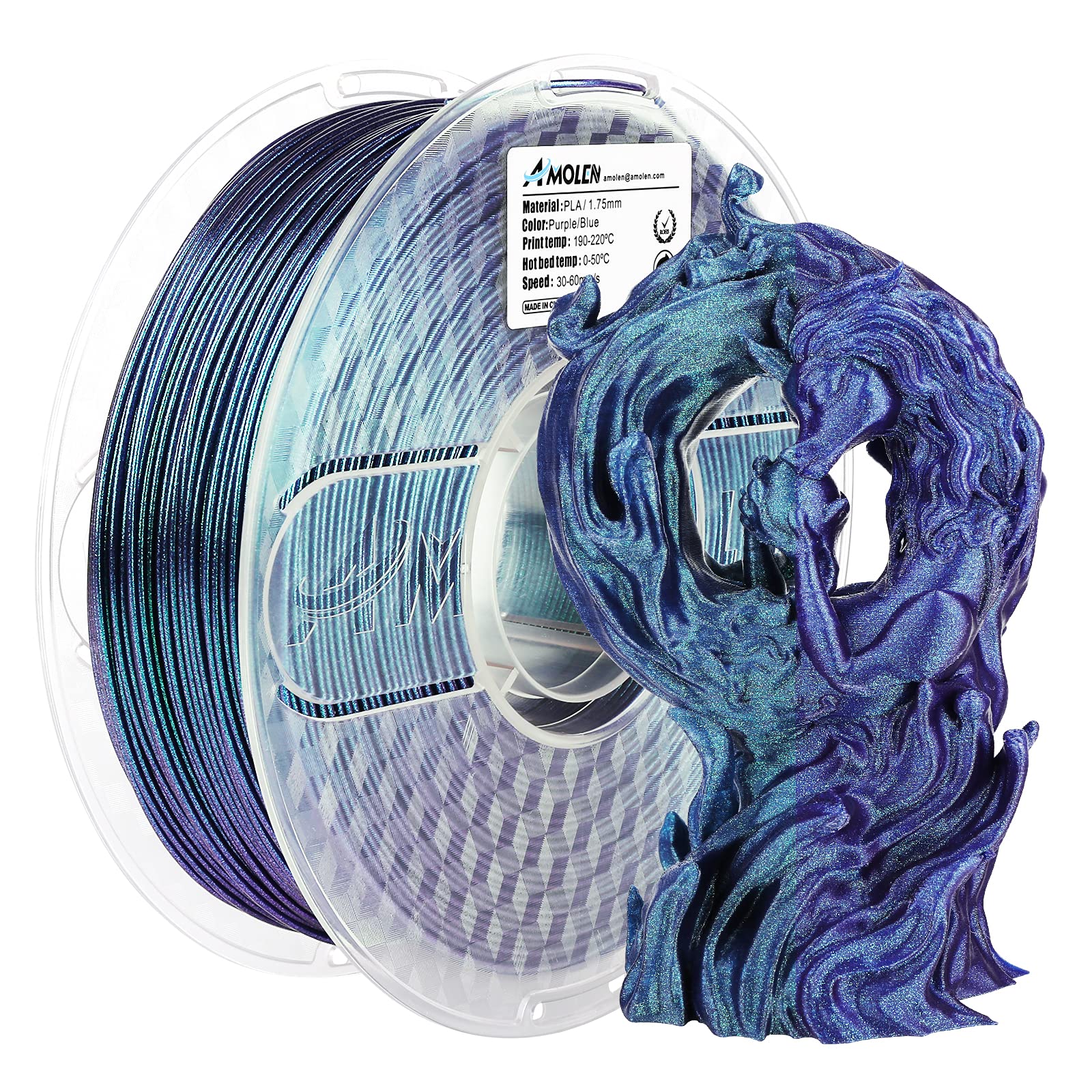 Amolen Pla 3D Printer Filament,Pla Filament 1.75Mm Shiny Filament Color Change Purple Blue,3D Printing Filament 1Kg/2.2Lb