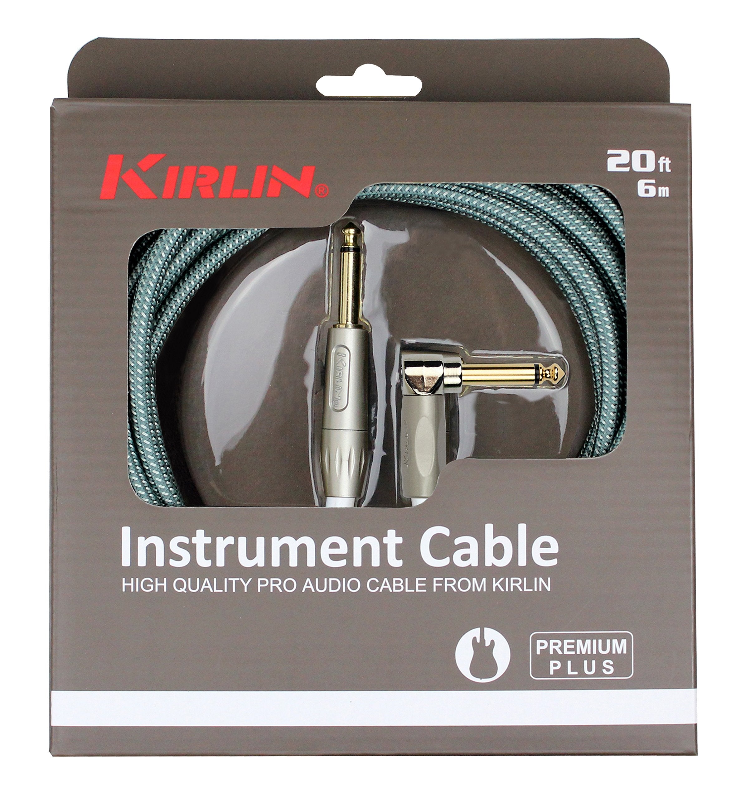 Kirlin Cable Iwb 202Pfgl 20/Ol  20 Feet  Straight To Right Angle 1/4 Inch Plug Premium Plus Instrument Cable, Olive Green Tweed