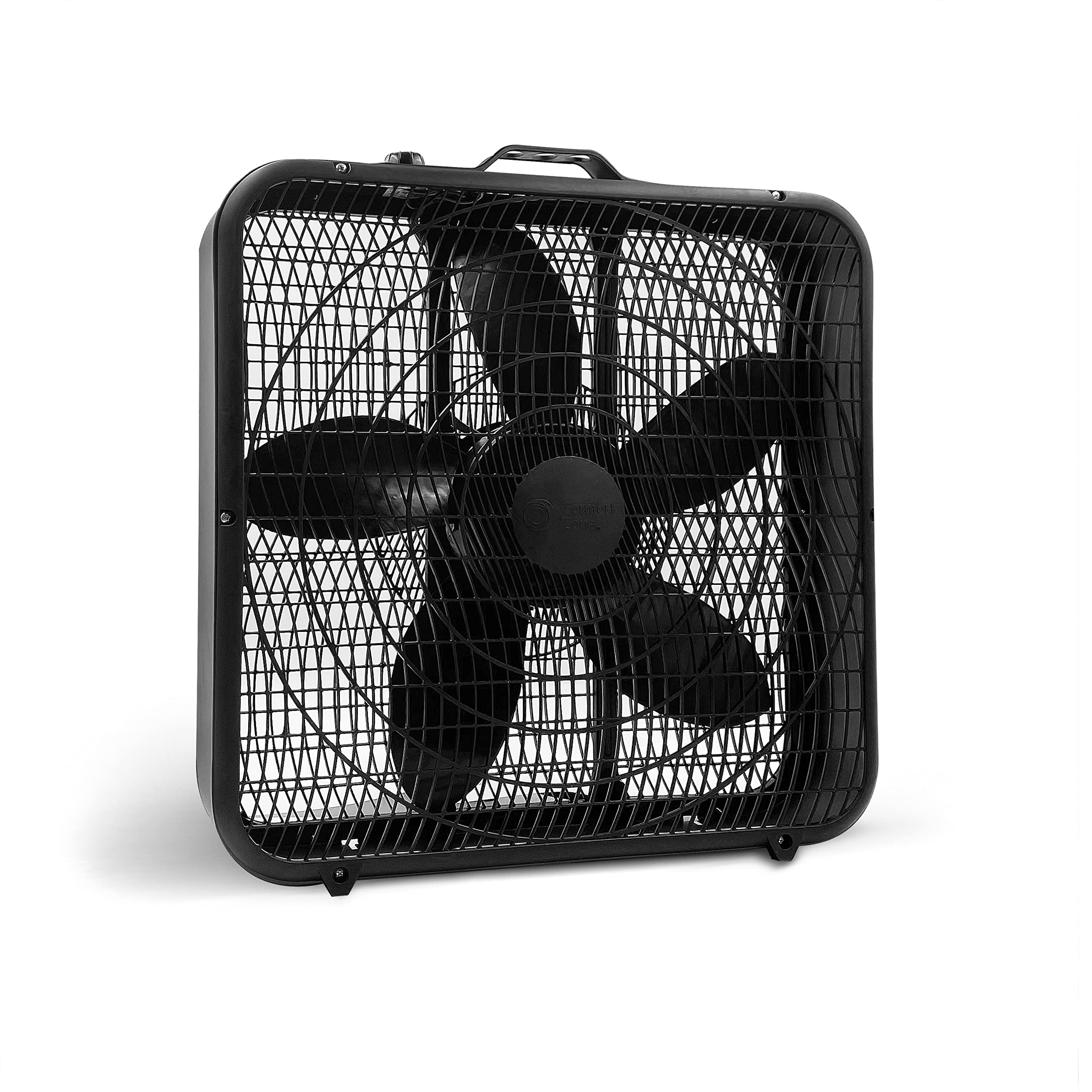 Comfort Zone Box Fan With Carry Handle, 20 Inch, 3 Speed Full Force Air Circulation With Air Conditioner, Floor Fan, Bedroom Fan