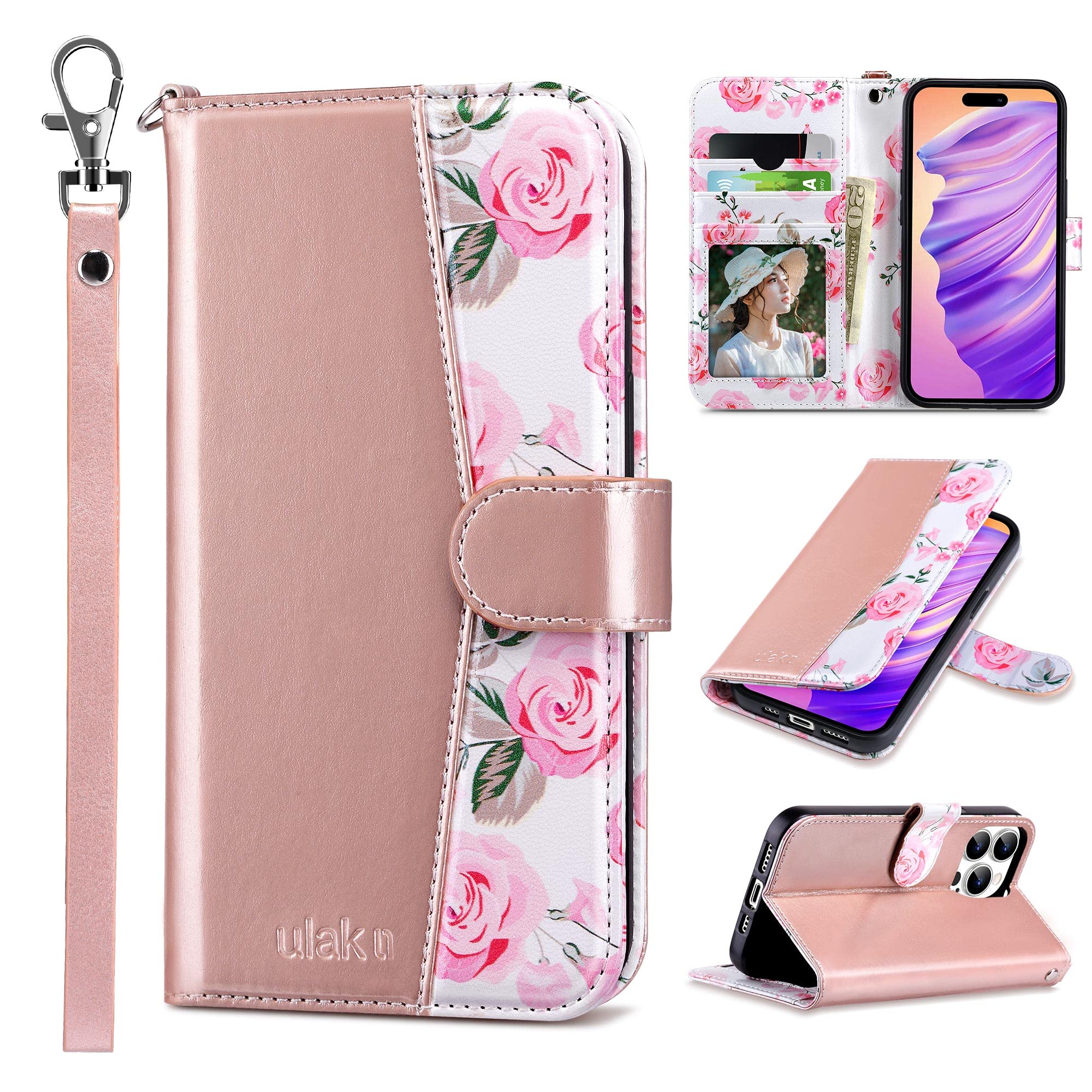 Ulak Compatible With Iphone 14 Pro Wallet Case With Card Holder, Flip Iphone 14 Pro Case For Women Girls Pu Leather Kickstand Wr