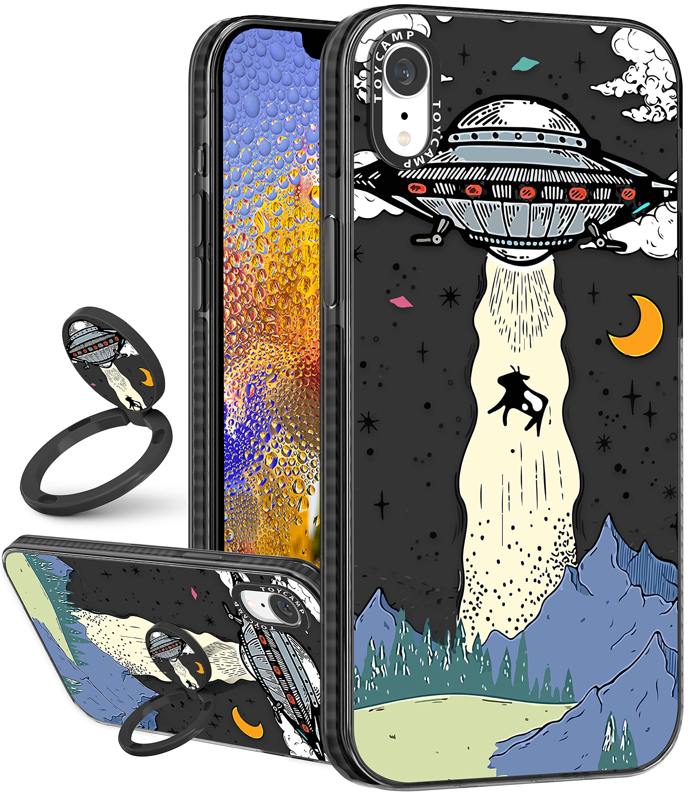 Toycamp For Iphone Xr Case With Ring Kickstand, Ufo Cool Cartoon Design For Men Boys Girls Teens Cute Case Cover For Iphone Xr (