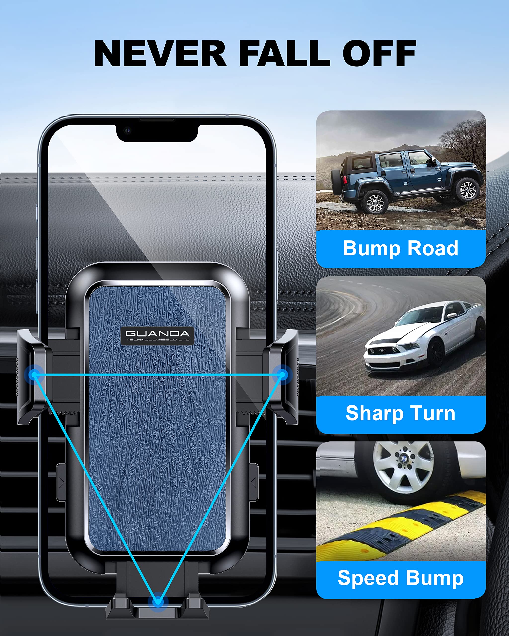 Phone Mount For Car Vent, Easy Clamp Hands Free With Military Grade Protection, Big Phone And Thick Case Friendly, Compatible Wi