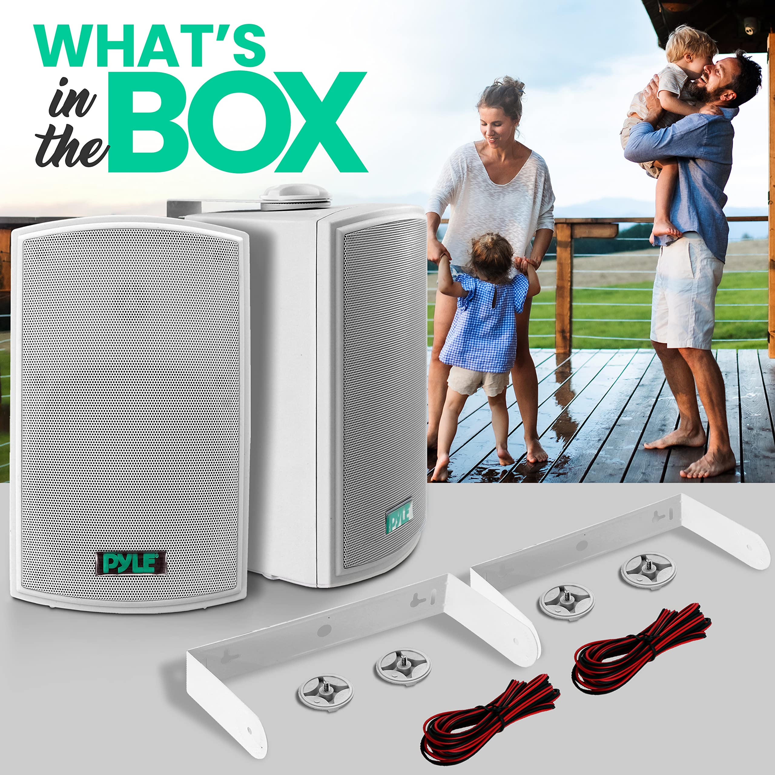 Pyle Dual Waterproof Outdoor Speaker System   5.25 Inch Pair Of White Weatherproof Wall/Ceiling Mounted Speakers W/Heavy Duty Gr