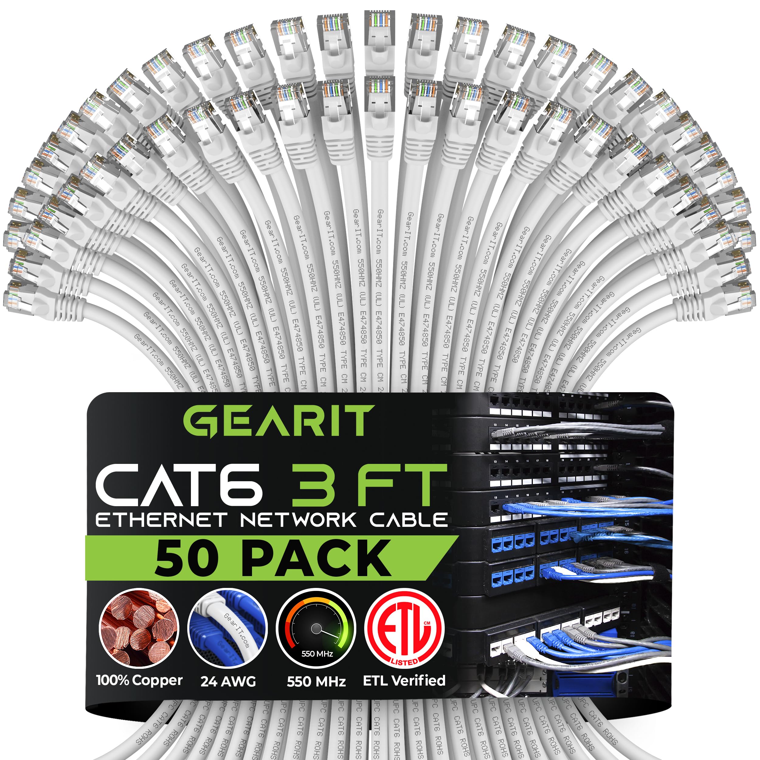 GearIT Cat 6 Ethernet Cable 3 ft (50Pack)  Cat6 Patch Cable, Cat 6 Patch Cable, Cat6 Cable, Cat 6 Cable, Cat6 Ethernet Cable, 