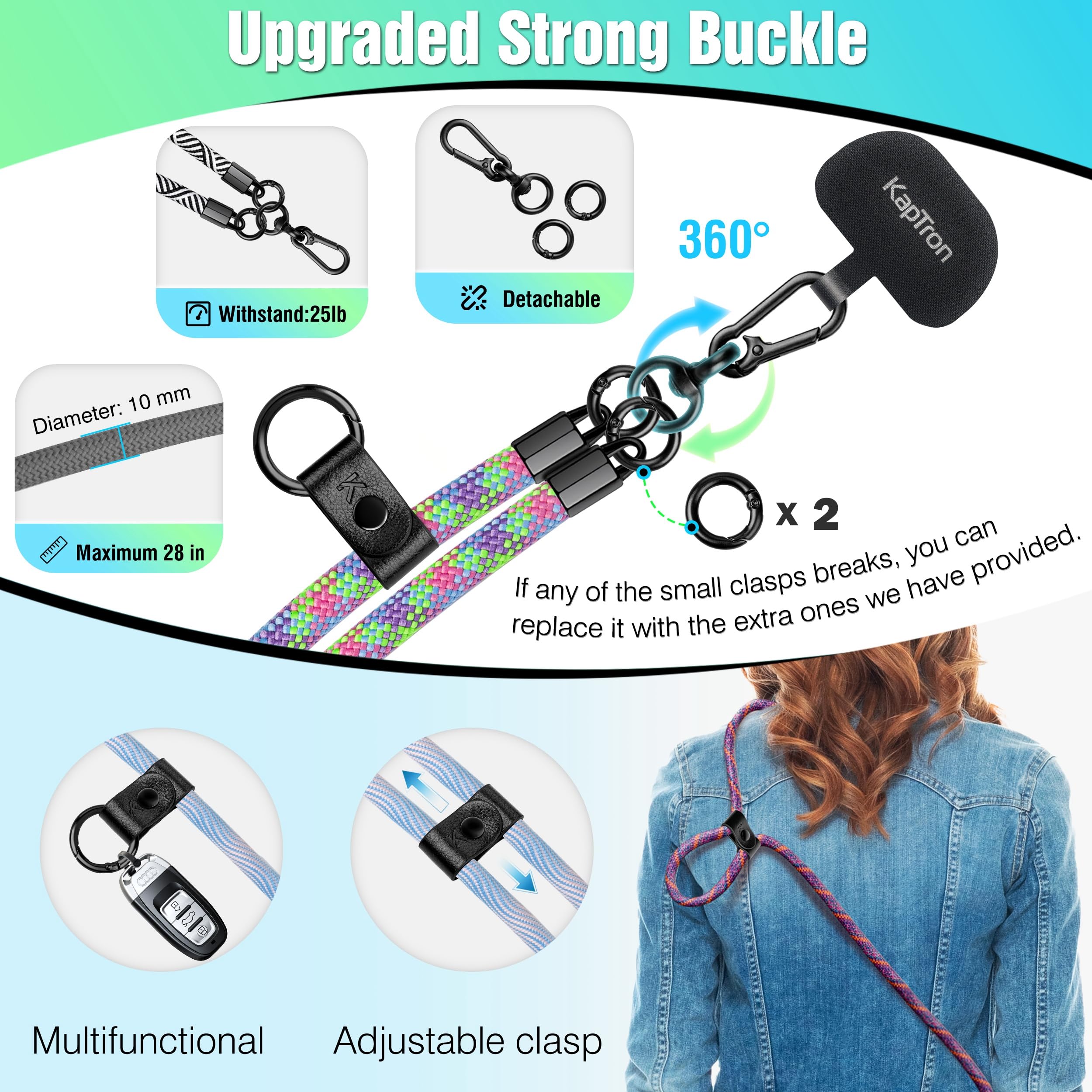 Kaptron Universal Cell Phone Lanyard: Adjustable Crossbody Cell Phone Strap With Silicone Phone Holder And Phone Tethers