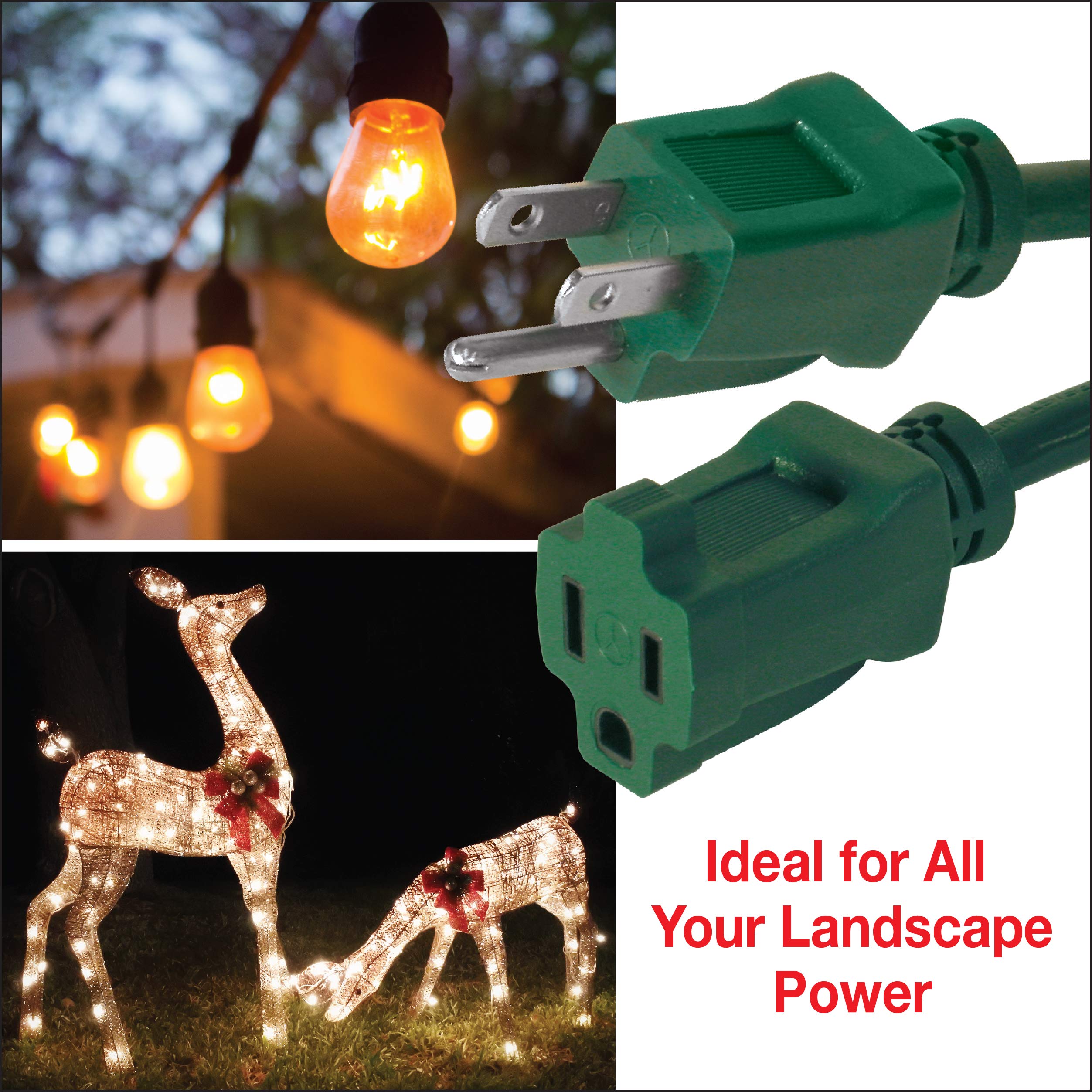 Clear Power Outdoor Extension Cord   35 Ft, Green | Lawn & Garden, 16/3 Sjtw, 3 Outlet, Water & Weather Resistant, Flame Retarda