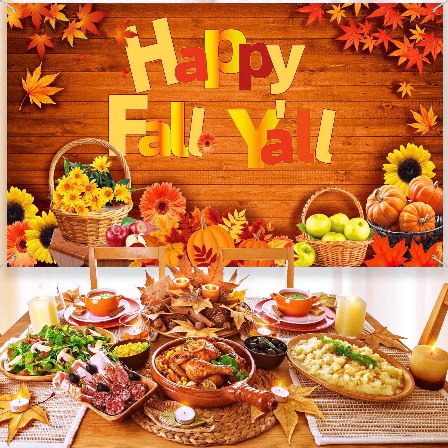 Blulu Happy Fall Y'All Backdrop Banner Fall Party Decorations Extra Large Fabric Autumn Harvest Background Banner Thanksgiving F