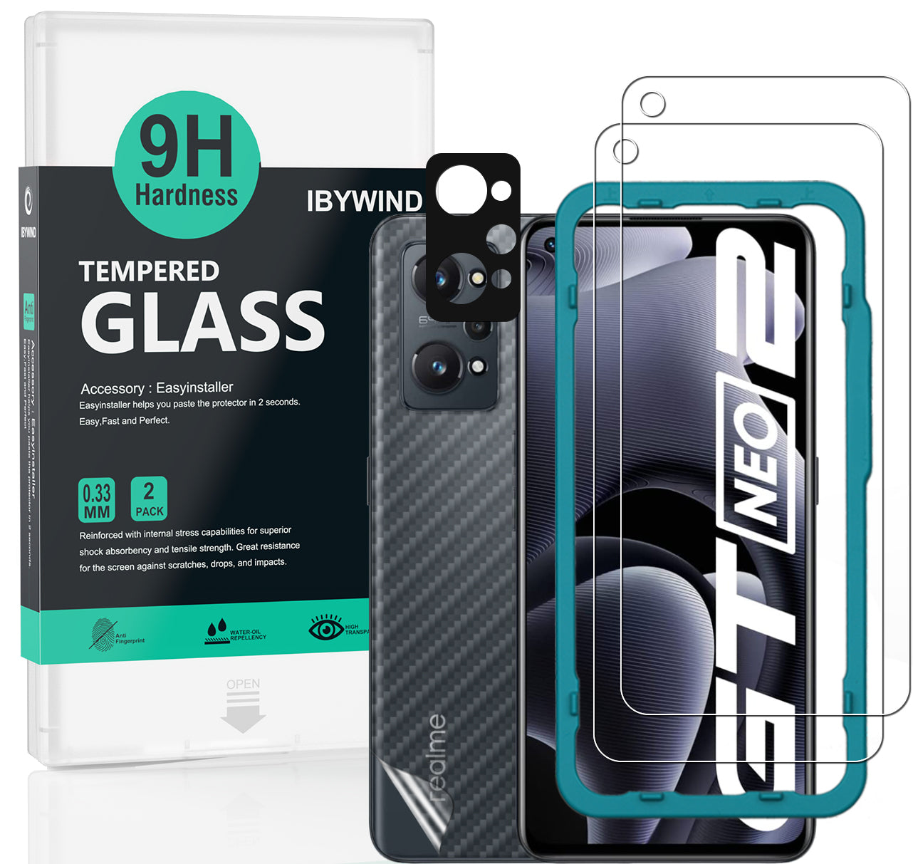 Ibywind Screen Protector For Realme Gt Neo 3T/Gt Neo 2/Gt 2(5G),With 2Pcs Tempered Glass,1Pc Camera Lens Protector,1Pc Backing C