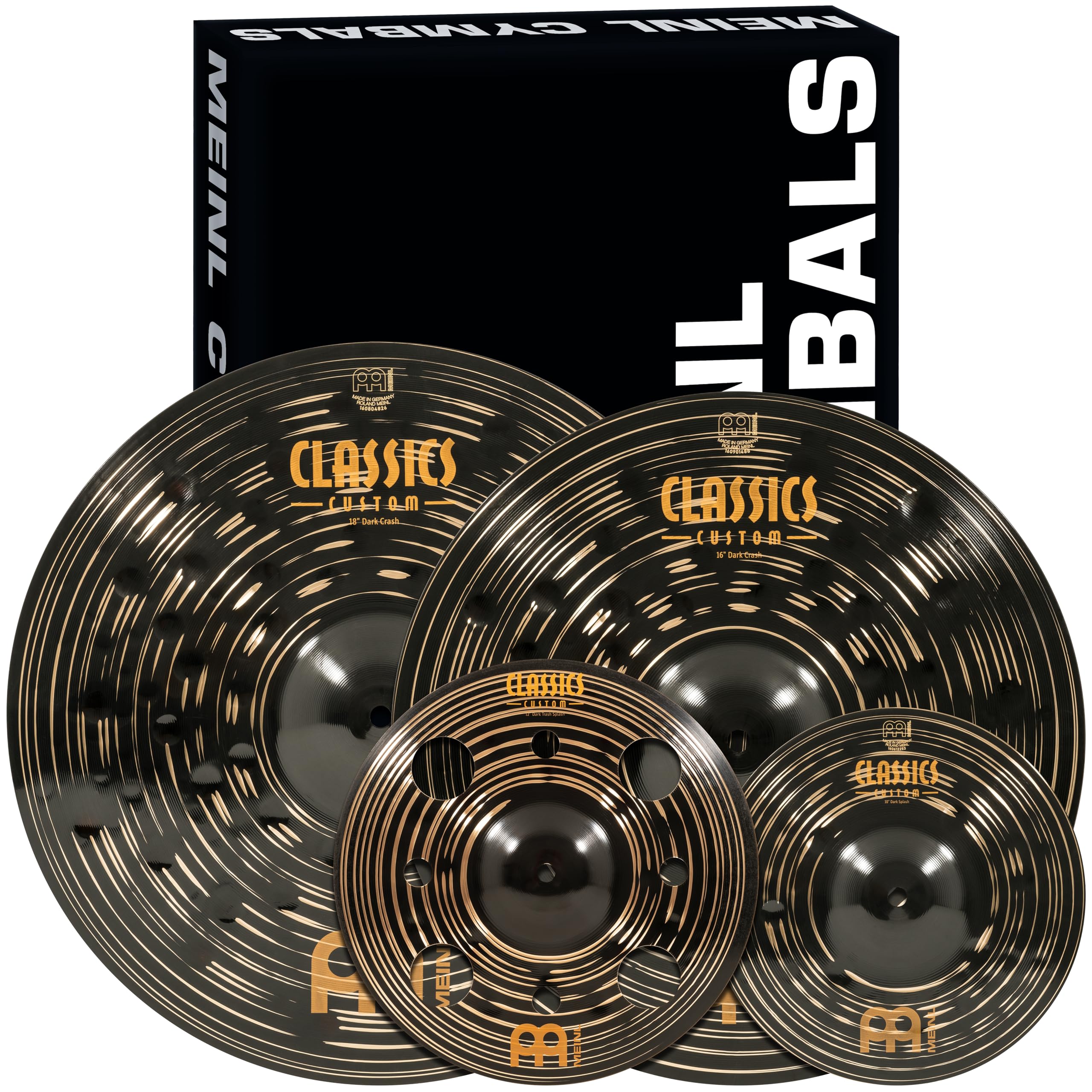 Meinl Cymbals Classics Custom Dark Crash and Effects Pack / 4-pc Box Set for Drums, 10/12/16/18-inch, Made in Germany (CCD1068+1