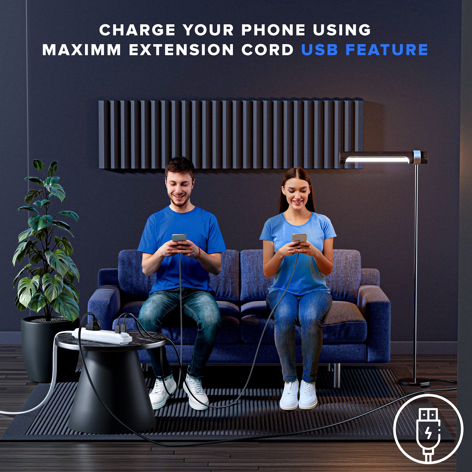 Maximm Extension Cord With Usb Ports 6Ft, 360 Rotating Flat Plug Extension Cord, 3 Outlet With Usb Ports (2 Ports), 3 Prong Exte