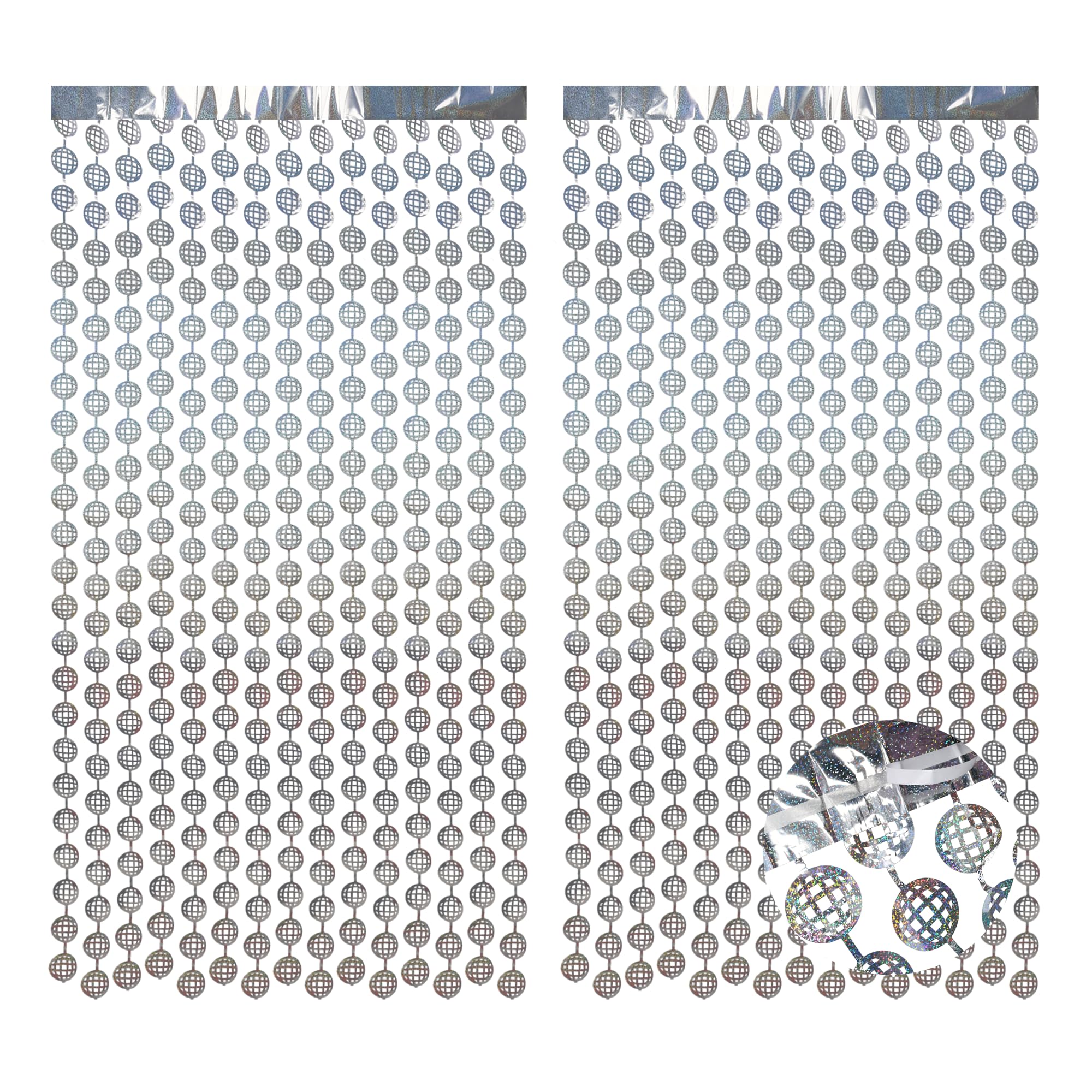 Braveshine Hanging Ball Party Streamers Backdrop   2 Pack Silver Tinsel Foil Curtain Photo Fringe Backdrop For 70S 80S Party, Bi