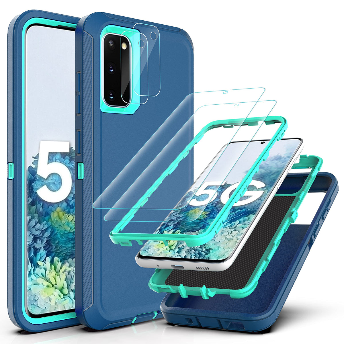 Ymhxcy For Galaxy S20 Case With Self Healing Flexible Tpu Film[2 Pack] And Lens Protective Film[2 Pack],Drop Proof 3 Layer Durab