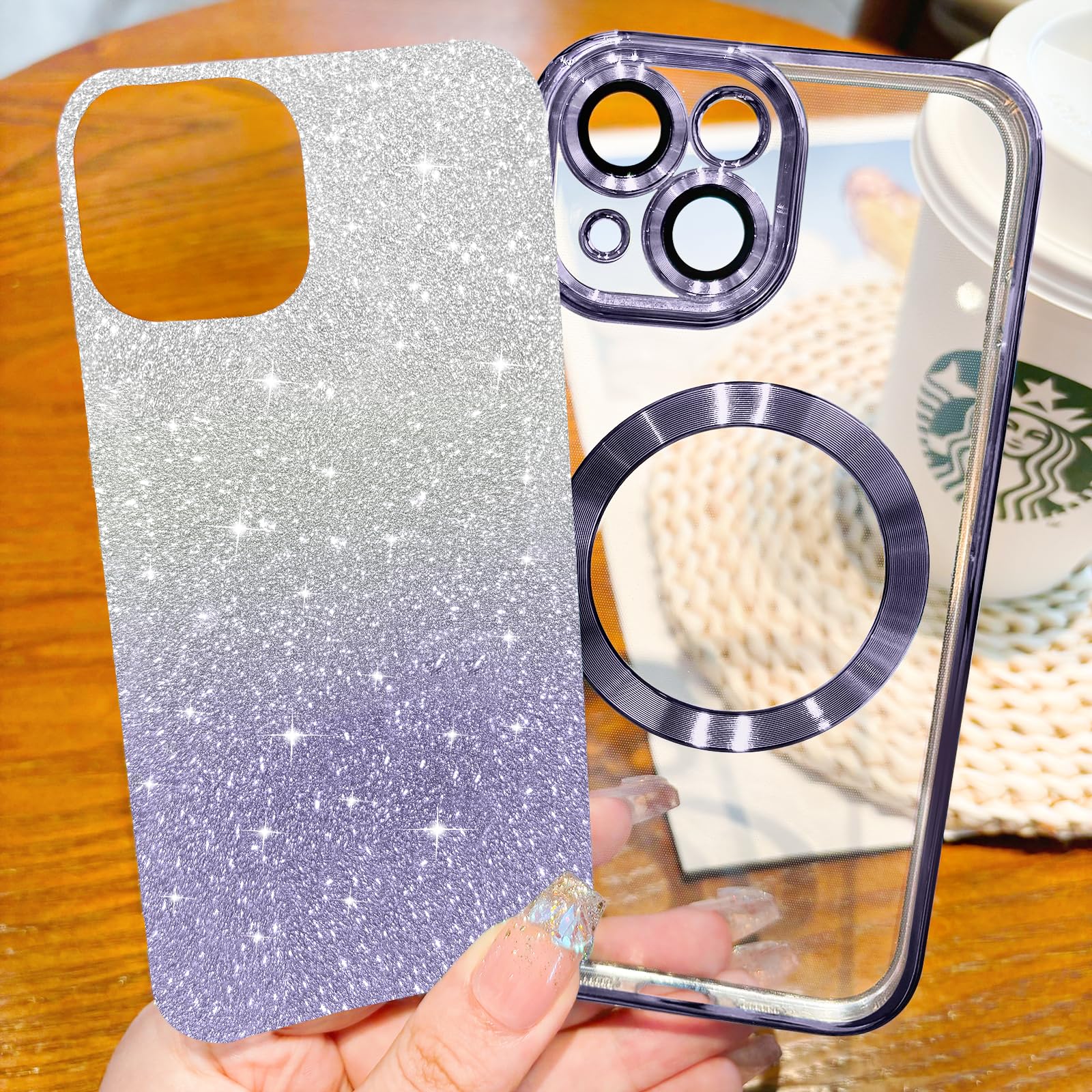 Hython For Iphone 13 Case Clear Magnetic Glitter Phone Cases [Compatible With Magsafe] Full Camera Lens Protector Slim Gradient