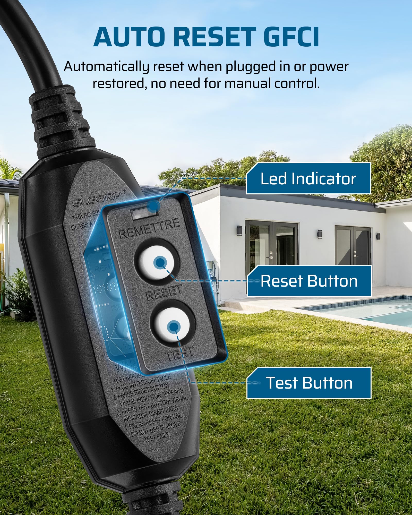 Dewenwils 3Ft Automatic Gfci Extension Cord Outdoor, 12/3 Sjtw Heavy Duty Extension Cord, Power Cord With Led Lighted 3 Prong Pl