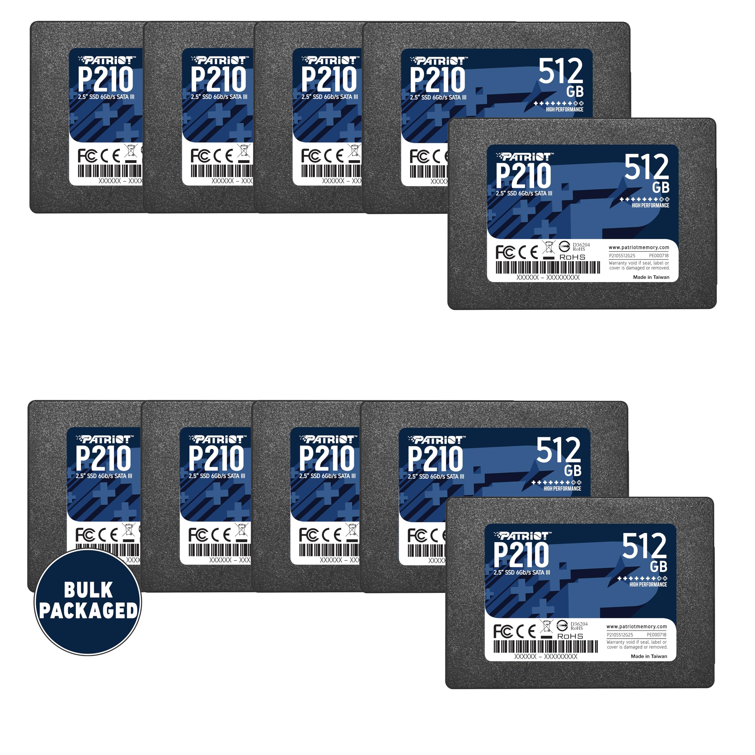 Patriot P210 Sata 3 512Gb Ssd 2.5 Inch Internal Solid State Drive Bulk Packaged 10 Pack   P210S512G2510B