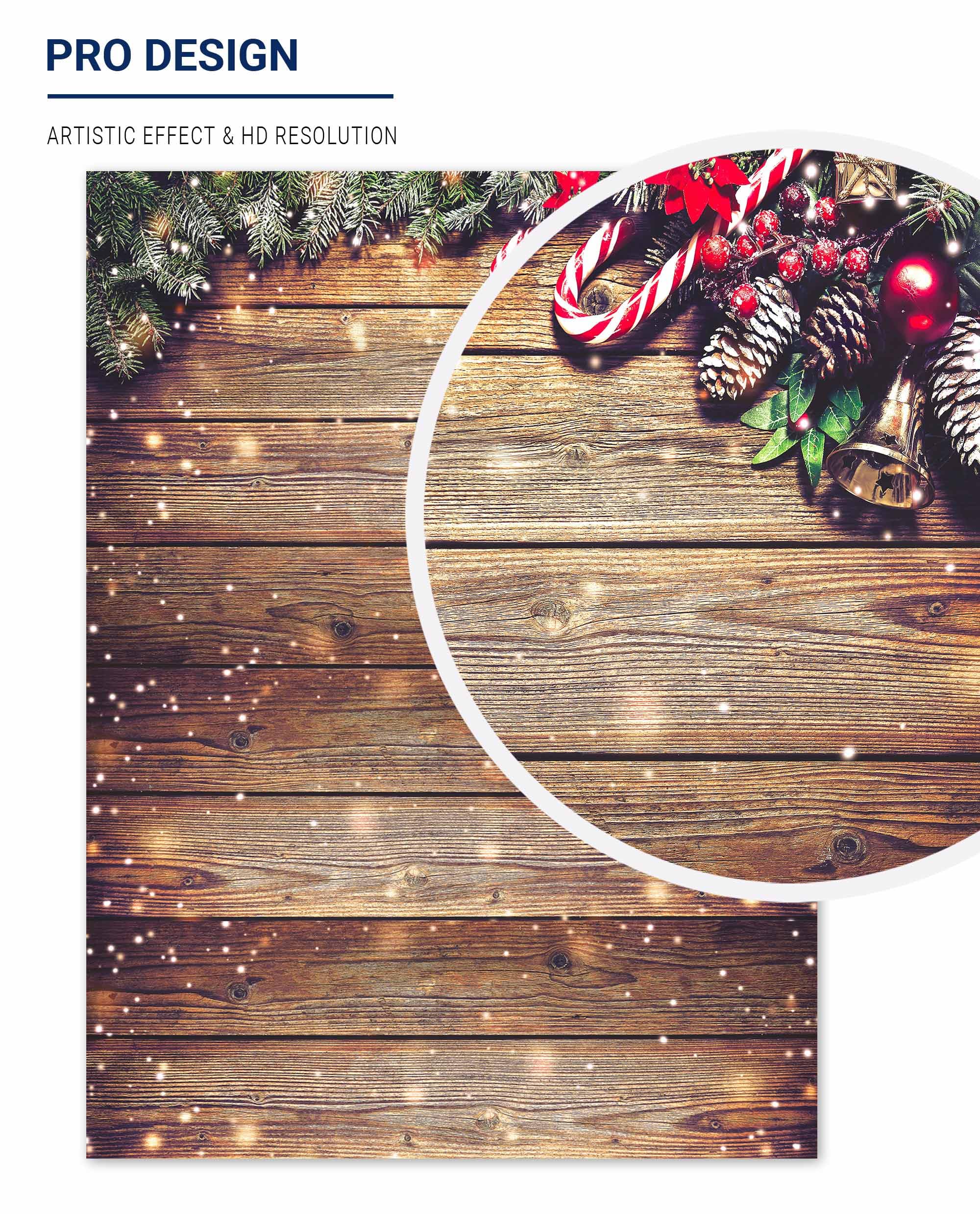 Allenjoy 6X8Ft Soft Fabric Snowflake Gold Glitter Christmas Wood Wall Photography Backdrop Xmas Rustic Barn Vintage Wooden Floor