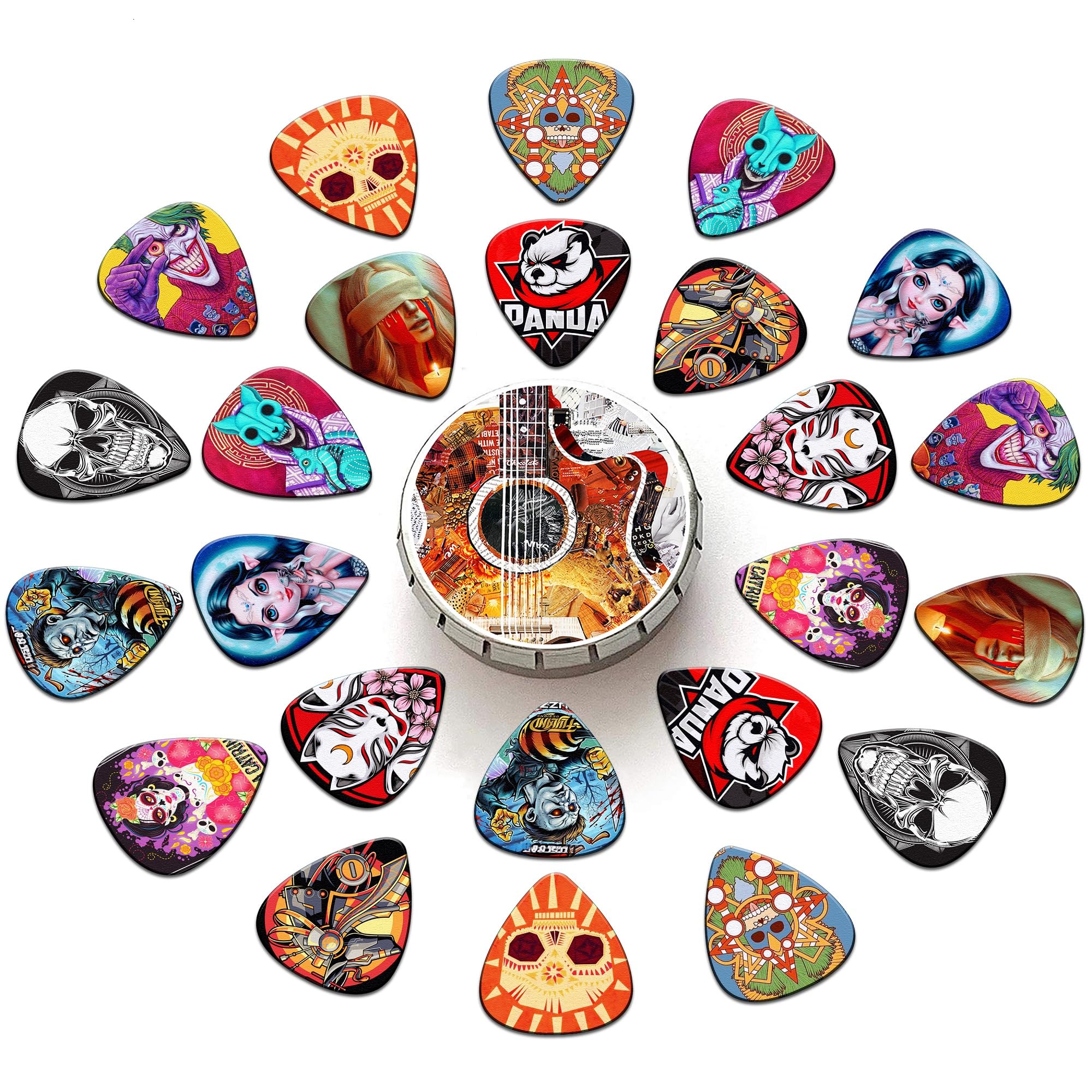 Guitar Picks 24 Pack Thin, Medium, Heavy 0.46 0.71 0.96 1.2Mm Bass Guitar Pick With Tin Box,Guitar Picks For Acoustic Guitar,Ele