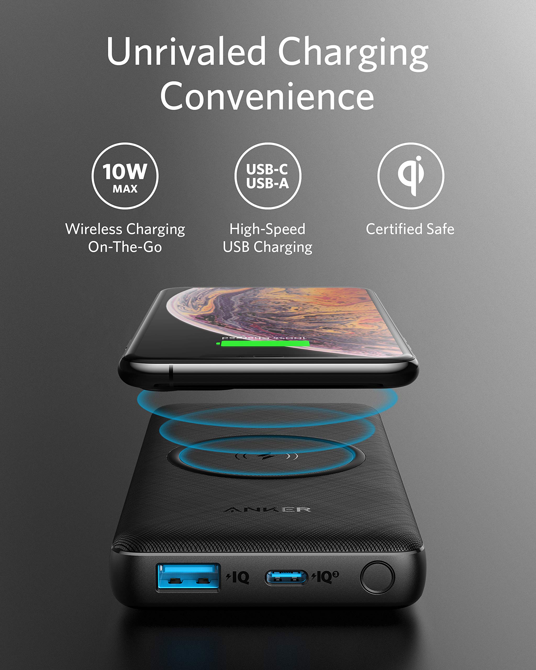 Anker Powercore Iii 10,000 Mah Wireless Portable Charger With Qi Certified 10W Wireless Charging And 18W Usb C Quick Charge For