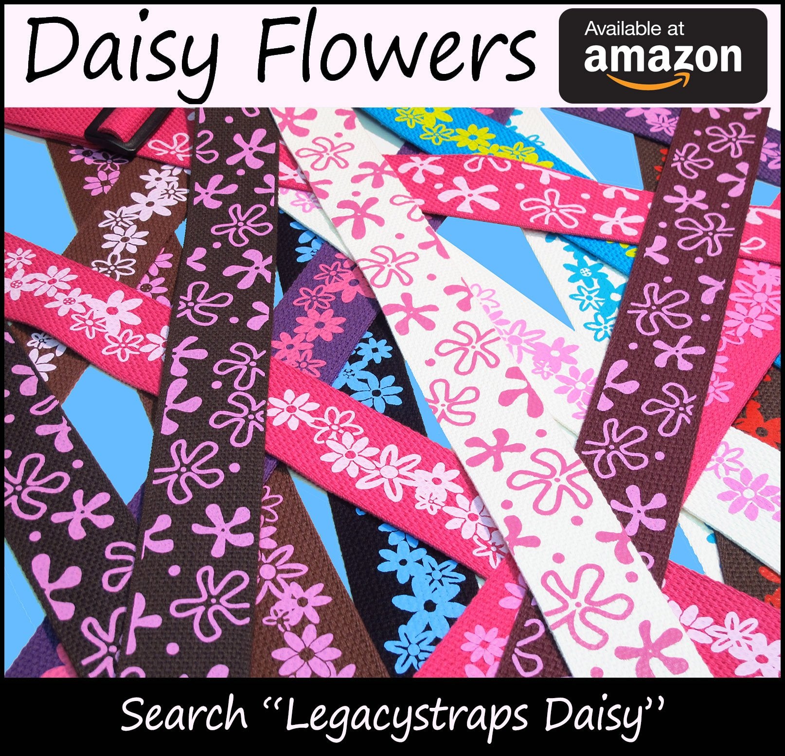Legacystraps Girls Flower Guitar Strap   2'' Cotton With Hot Pink Daisy Flowers On Chocolate Daisy Collection Volume 2 Pinks