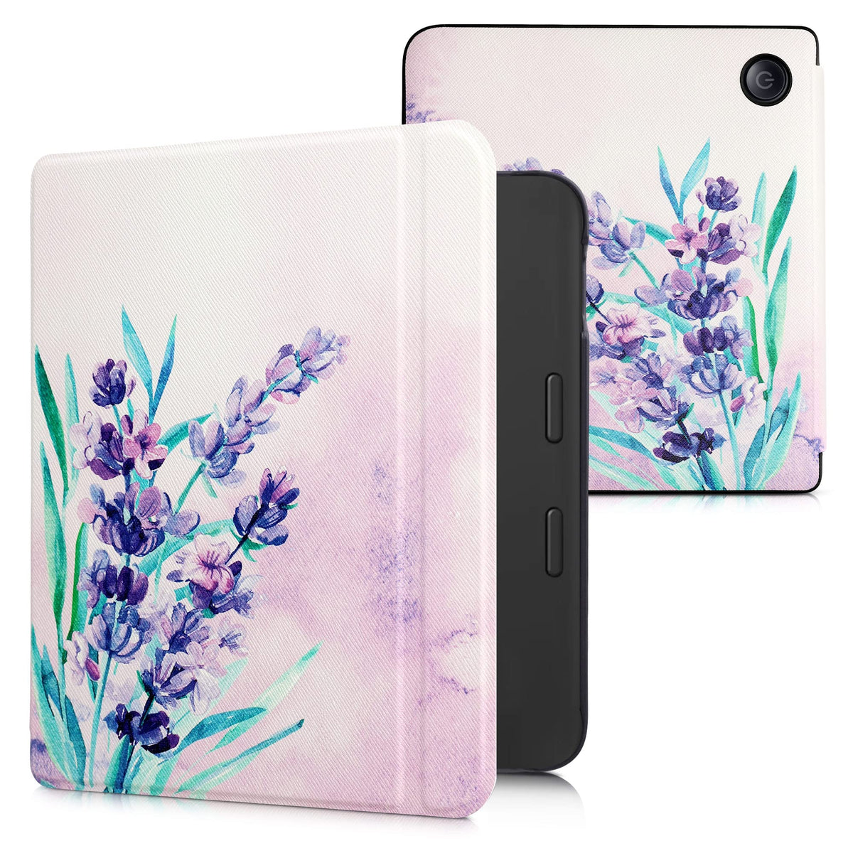 Kwmobile Case Compatible With Kobo Libra 2 Case   Ereader Cover   Lavender Flowers Violet/Turquoise/Violet