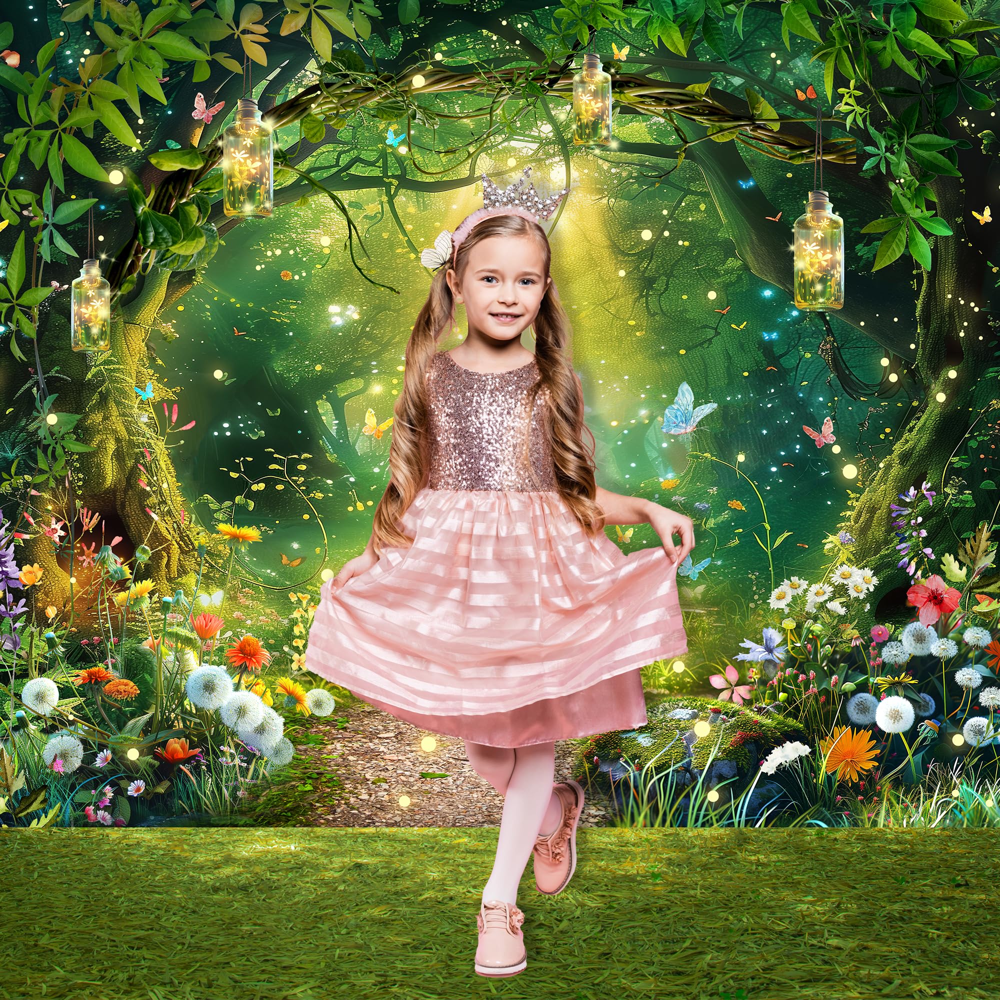 Omifly Enchanted Wonderland 7Wx5H Backdrop For Photography Fairy Tale Magic Garden Greenery Woodland Butterfly Spring Background