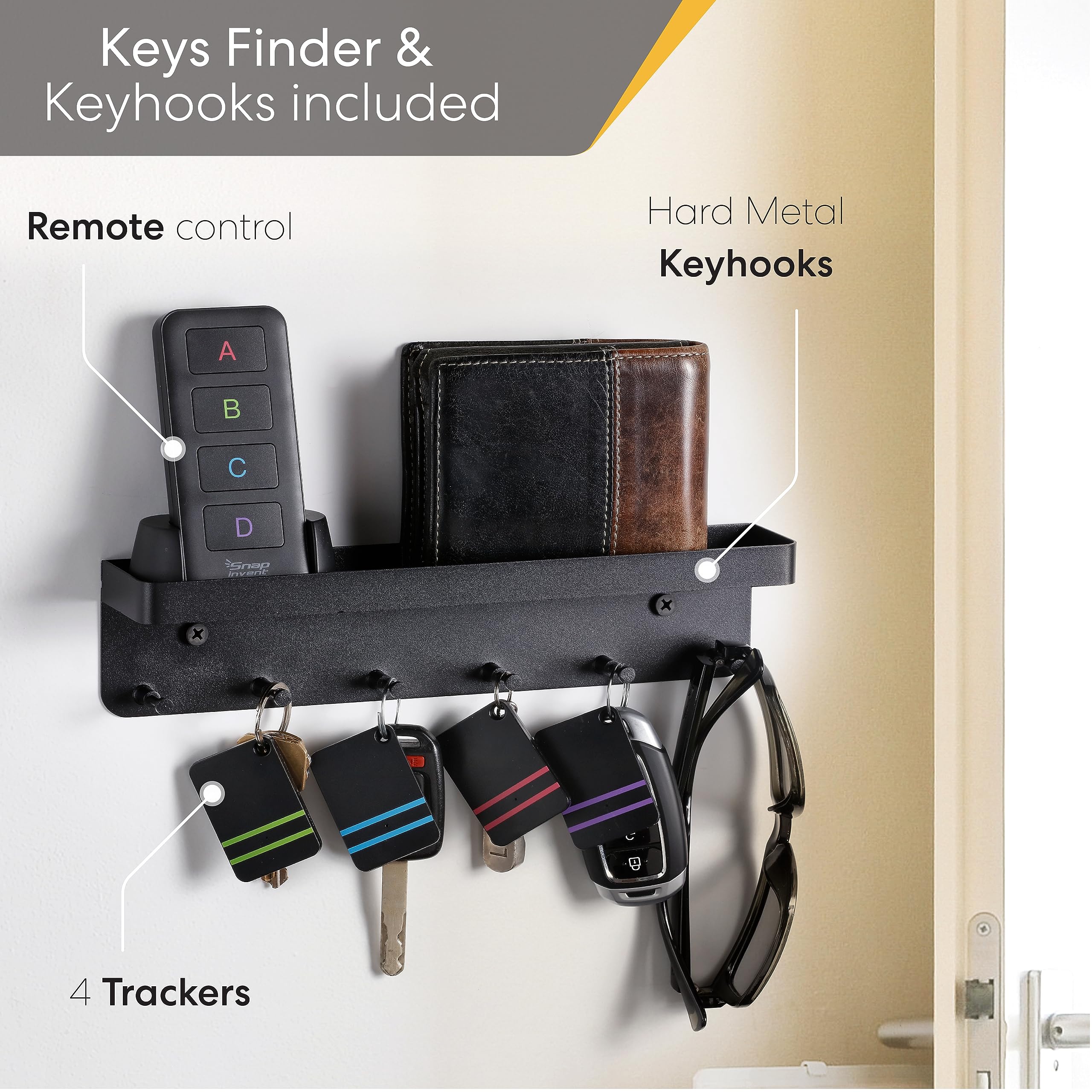 Key Finder Trackers & Retriever With Metal Key Hooks - Beeper Tag Locators To Find Tv Remote Control Fast- Keychain Tracker Tags