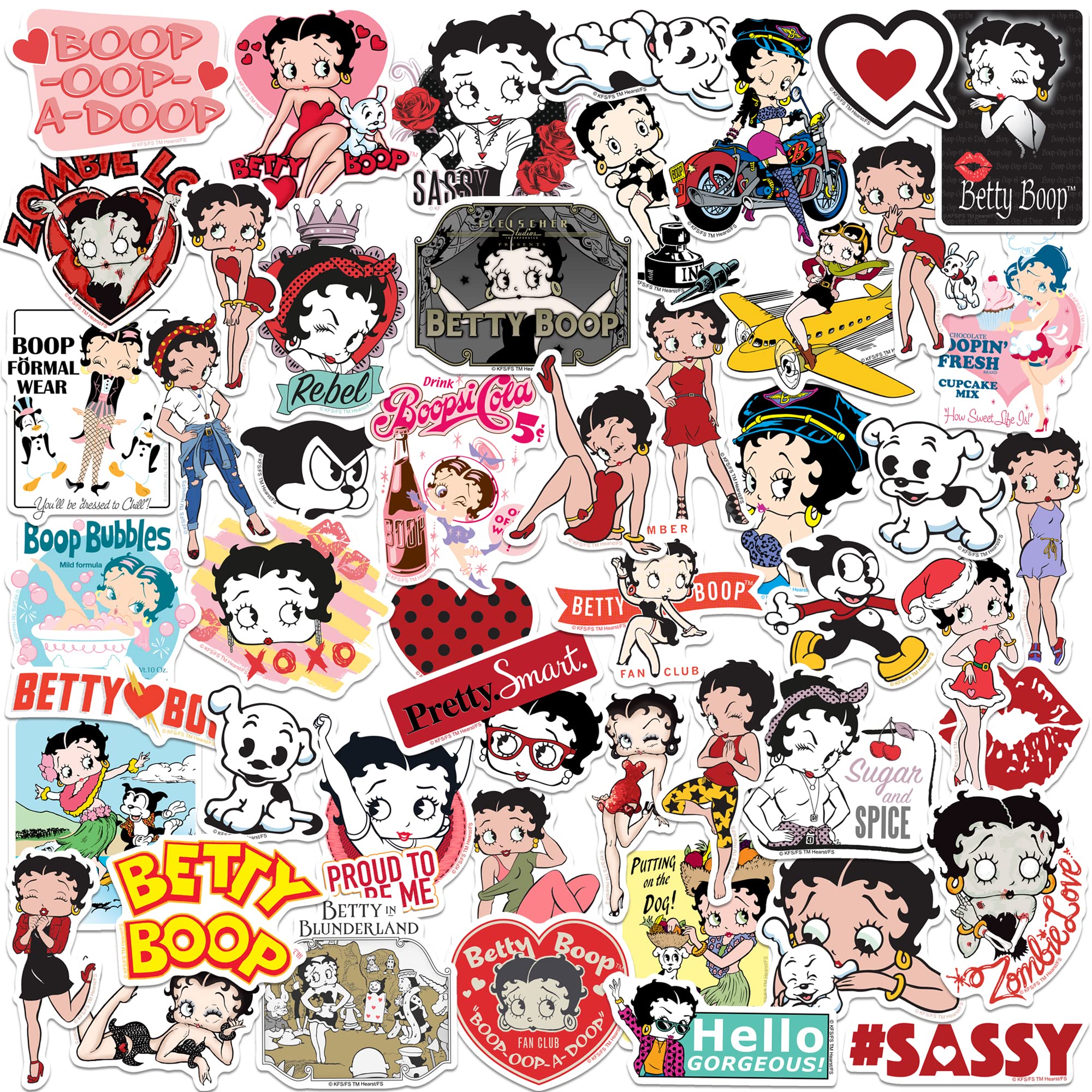 Betty Boop 50Ct Sticker Pack Large Deluxe Stickers Variety Pack   Laptop, Water Bottle, Scrapbooking, Tablet, Skateboard, Indoor