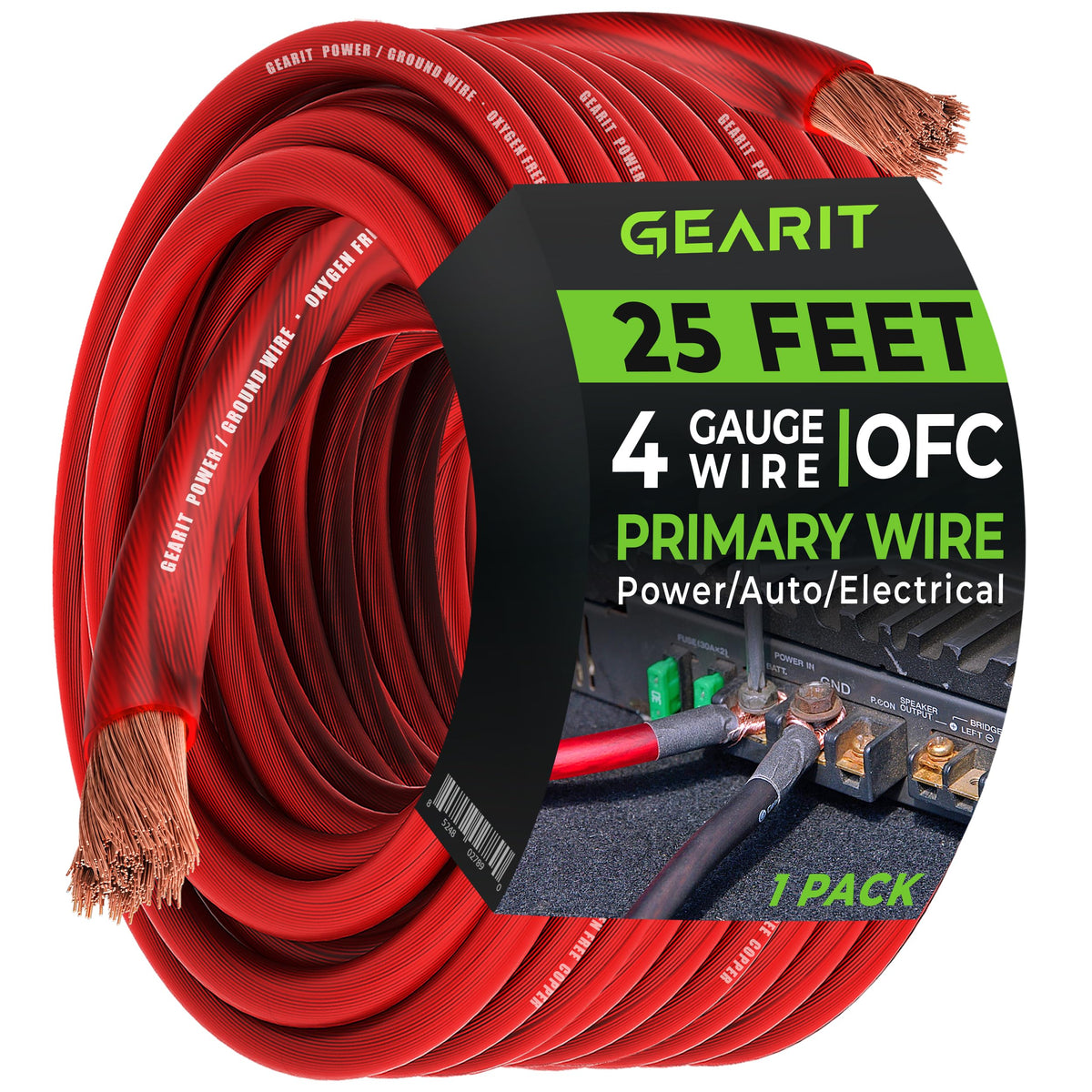 Gearit 4 Gauge Wire Oxygen Free Copper Ofc (25Ft   Red Translucent) 4 Awg   Primary Automotive Wire Power/Ground, Battery Cable,