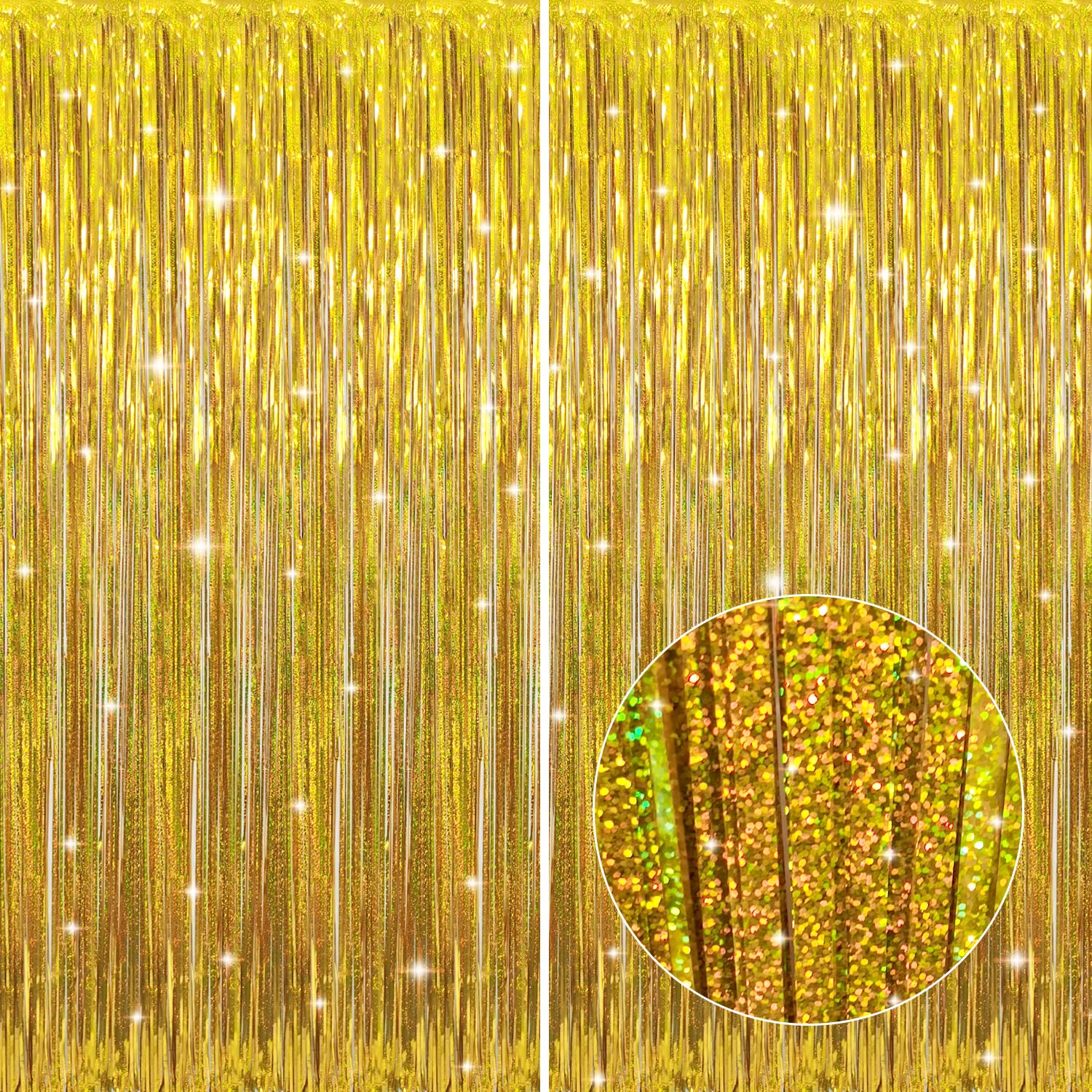 GOER 6.4 ft x 8.2 ft Metallic Tinsel Foil Fringe Curtains,Pack of 2 Party Streamer Backdrop for Birthday,Graduation Decorations 