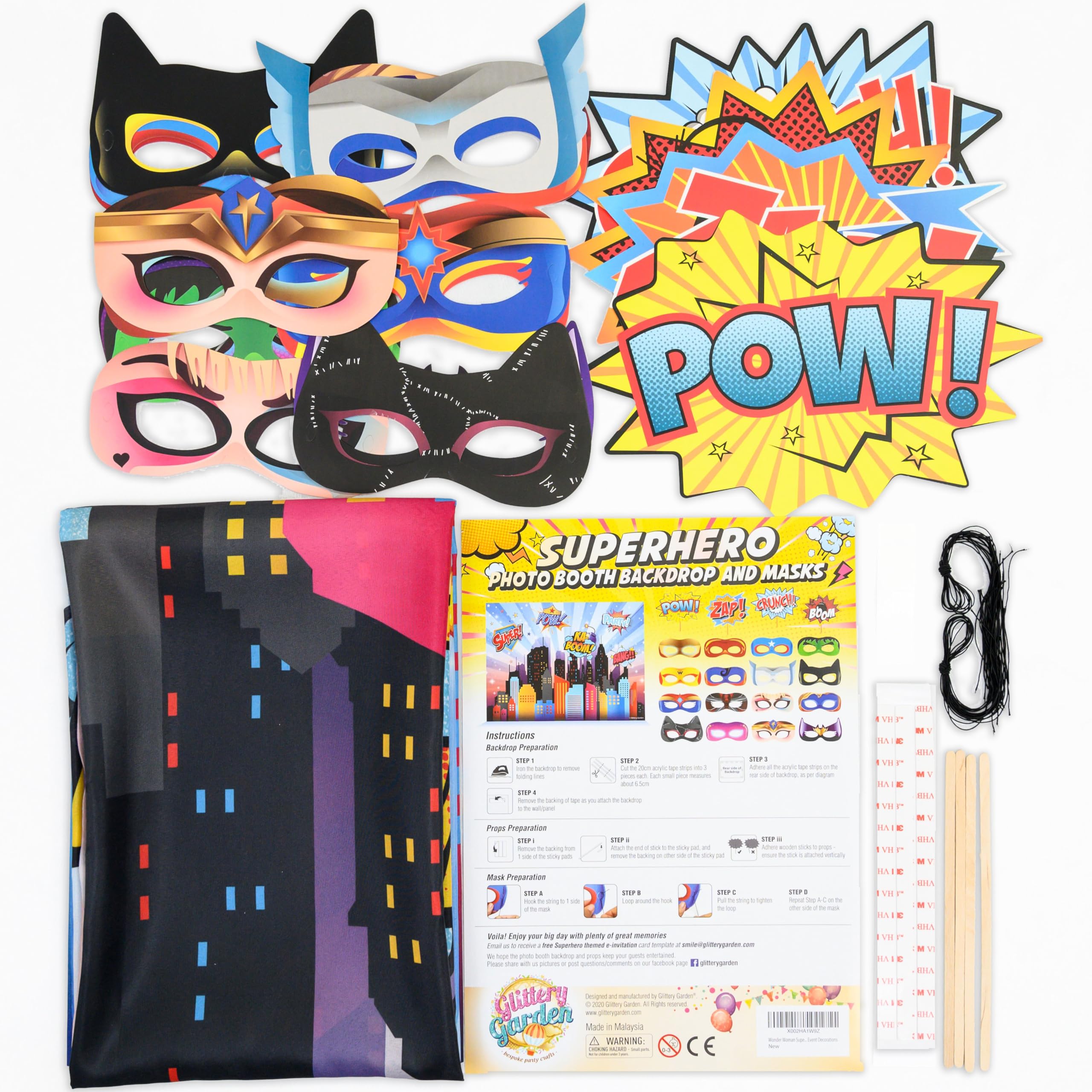 Wonder Woman And Other Superheroes Cityscape Photography Backdrop, Studio Props & Mask. Great As Super Hero City Photo Booth Bac