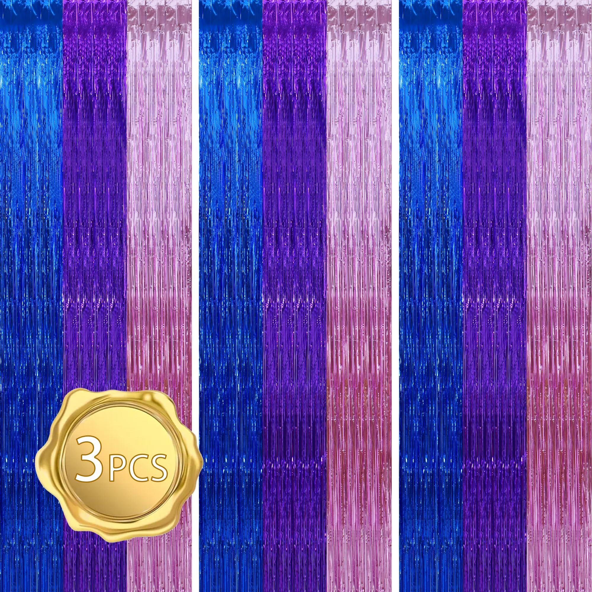Beishida 3Pcs Blue Purple Pink Door Streamer Colorful Backdrop Foil Fringe Tinsel Curtains Under The Sea Backdrops For Birthday