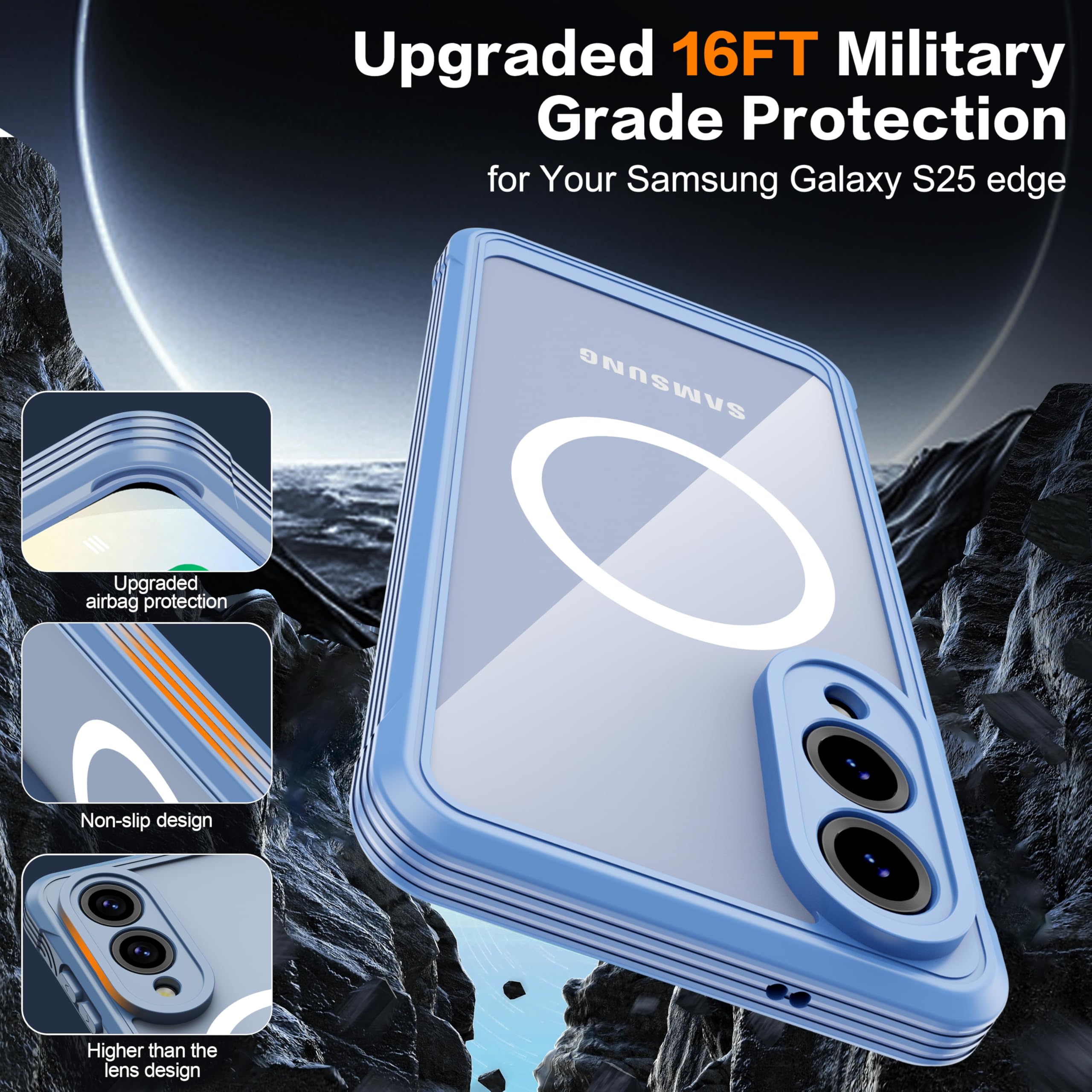 Amilifecases Magnetic For Samsung Galaxy S25 Edge Case, Built-In 9H & Privacy Tempered Glass Screen Protector, [Military Grade P