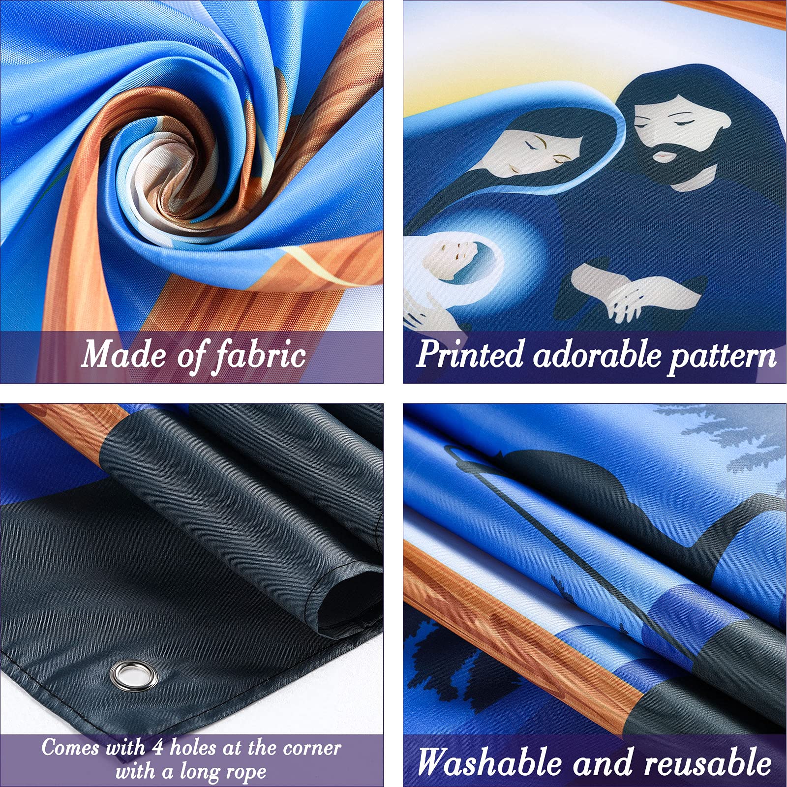 Merry Christmas Nativity Scene Banner   Large Blue Backdrop For Christmas Party Photography Booth   72.8 X 43.3 Inch