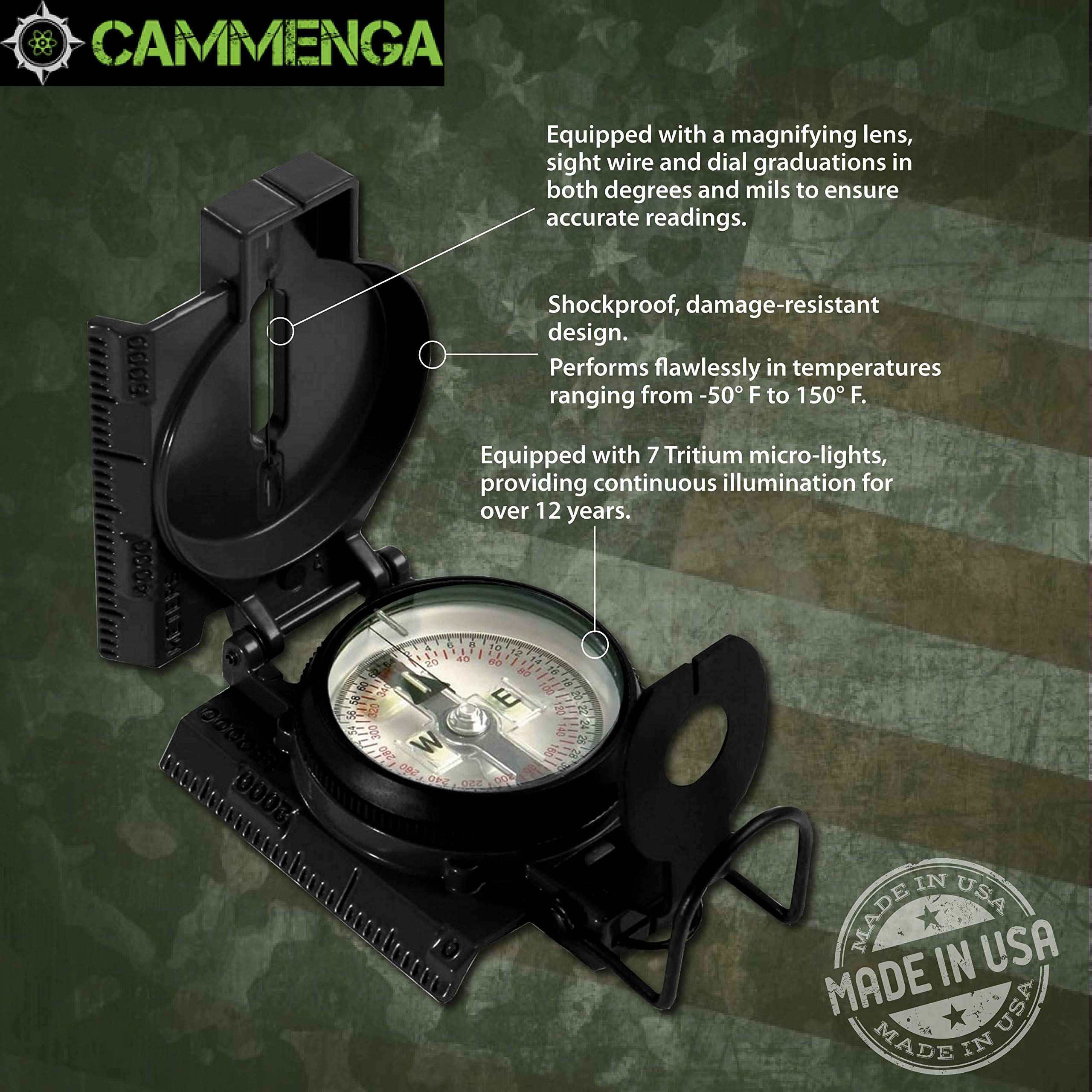 Cammenga Lensatic Tritium Compass, Official Usa Military Compass   Accurate And Ultralight Tactical Compasses For Orienteering B
