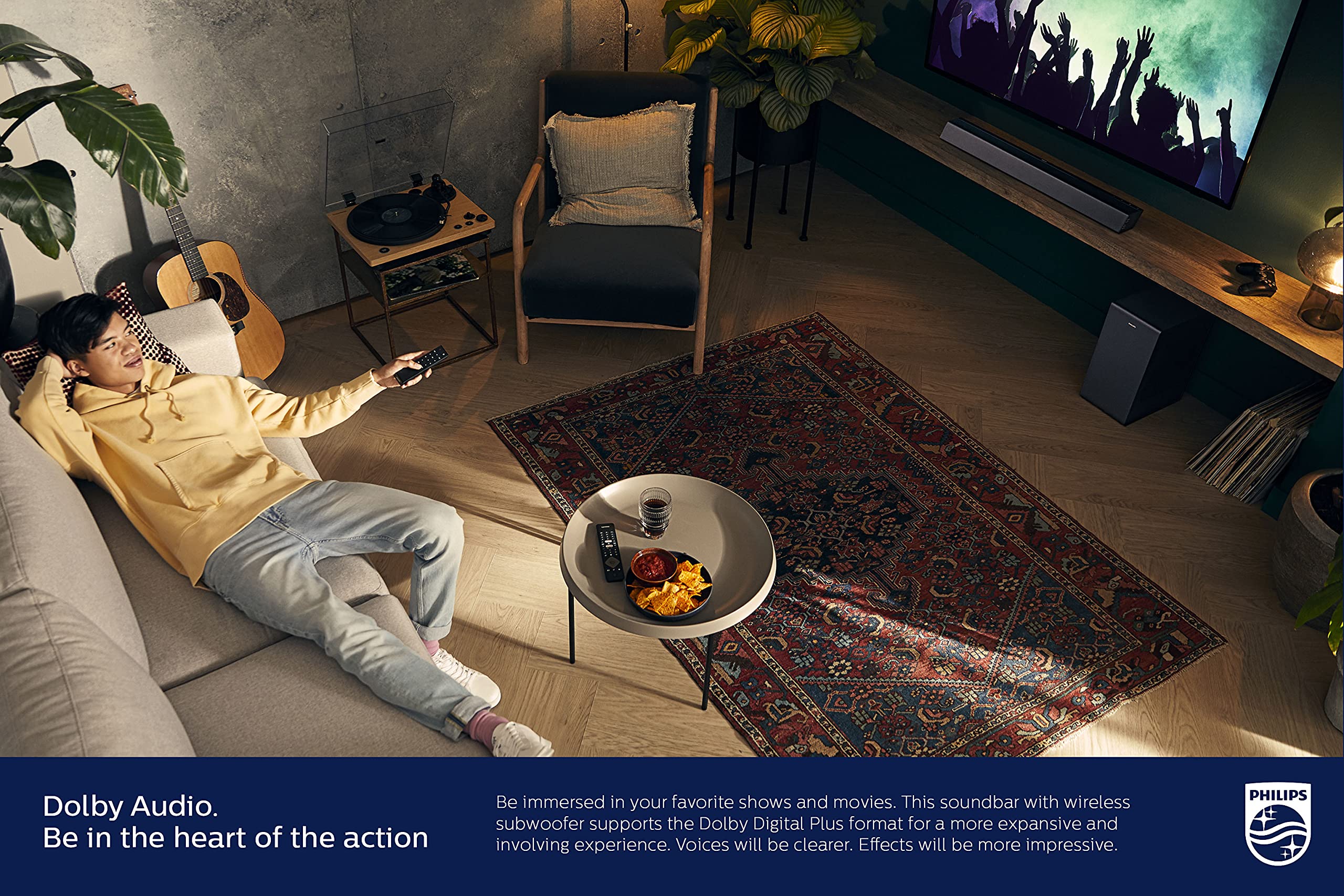 Philips B7305 2.1 Channel 300 Watts Dolby Audio Performance Soundbar Speaker With Wireless Subwoofer, Hdmi Arc (Tab7305)