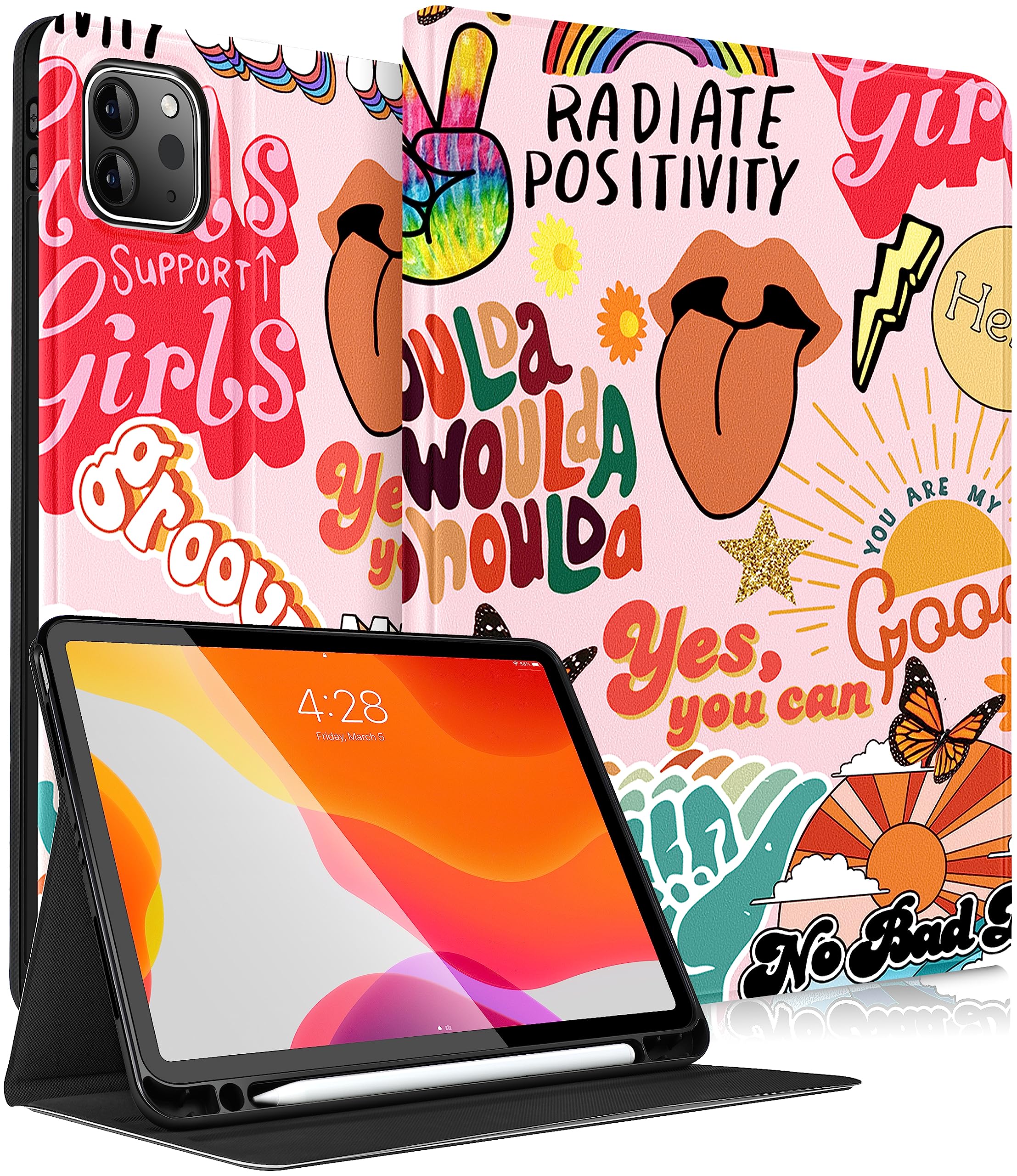 Uppuppy For Ipad Air 11 Inch Case, Air 5Th/4Th Generation 10.9, Pro 11'' Case Cute Kids Women Girls Girly Folio Quote With Apple