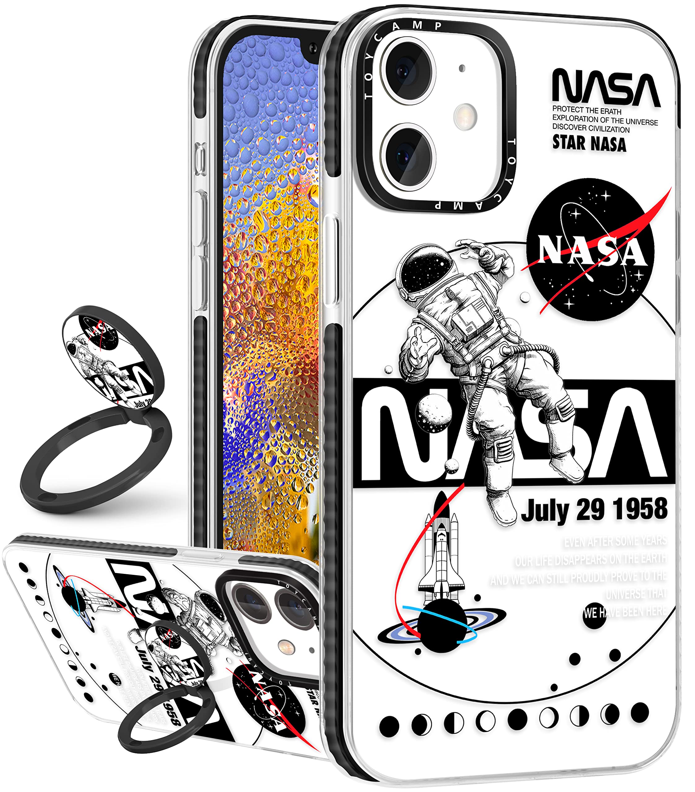 Toycamp for iPhone 12/12 Pro Case Astronaut Space Cute Cartoon Design for Men Boys Girls Teens Cool Cosmonaut Print Clear Case w