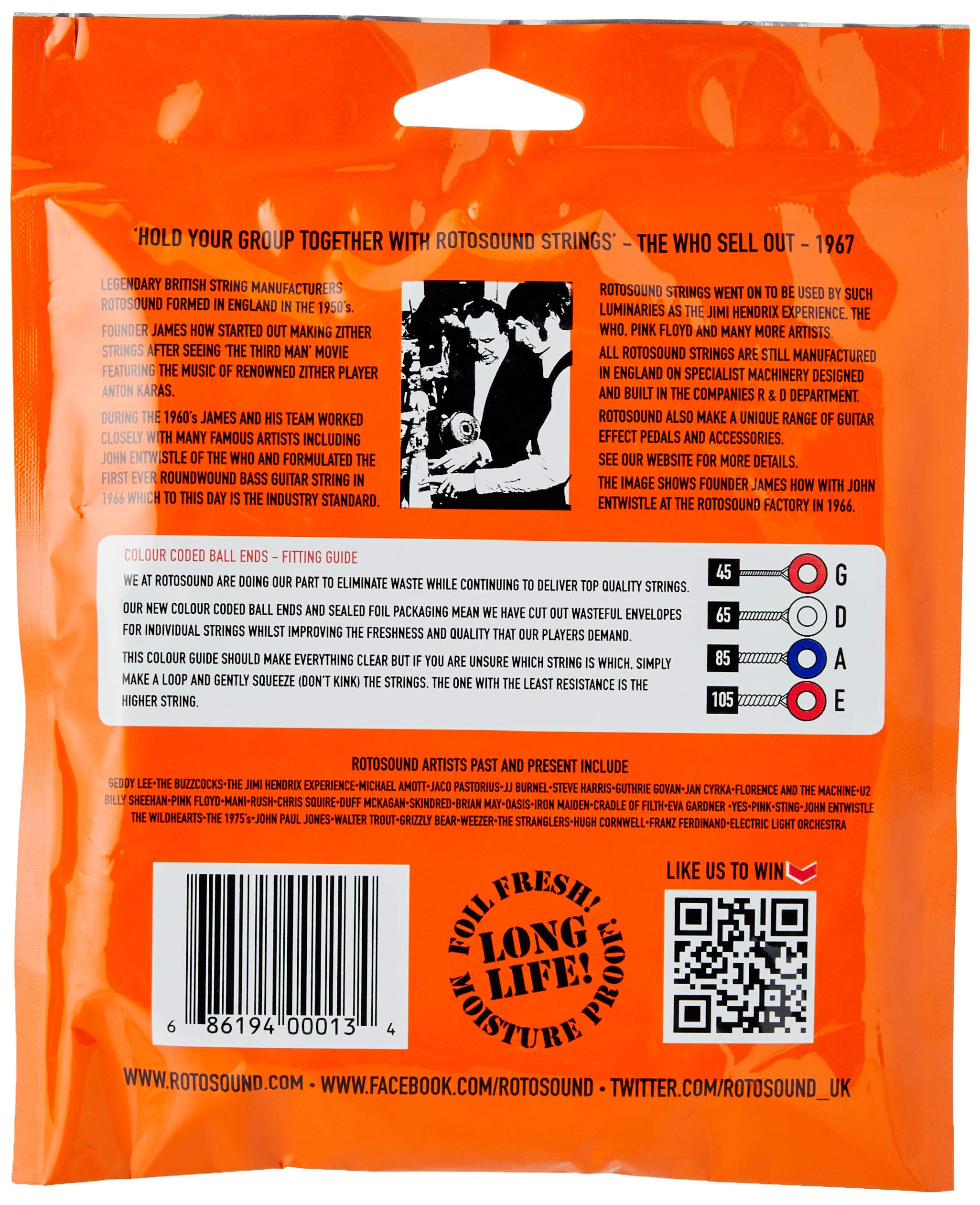 Rotosound Rs66Lf Swing Bass 66 Stainless Steel Bass Guitar Strings (45 65 85 105)