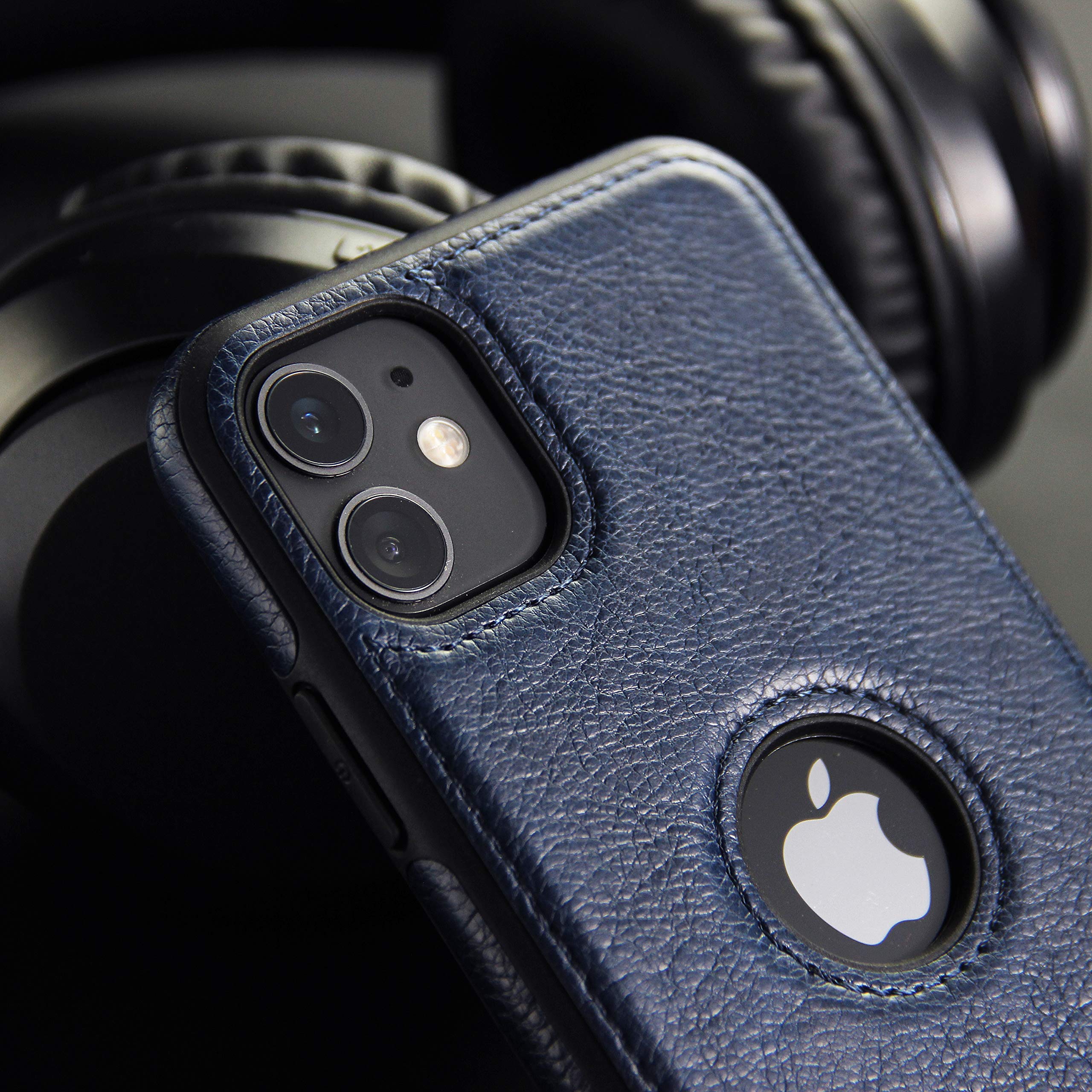 Topsem Retro Leather Case For Iphone 11 Anti Knock Back Cover Soft Tpu Business Shell Phone Case (Blue, For Iphone 11)