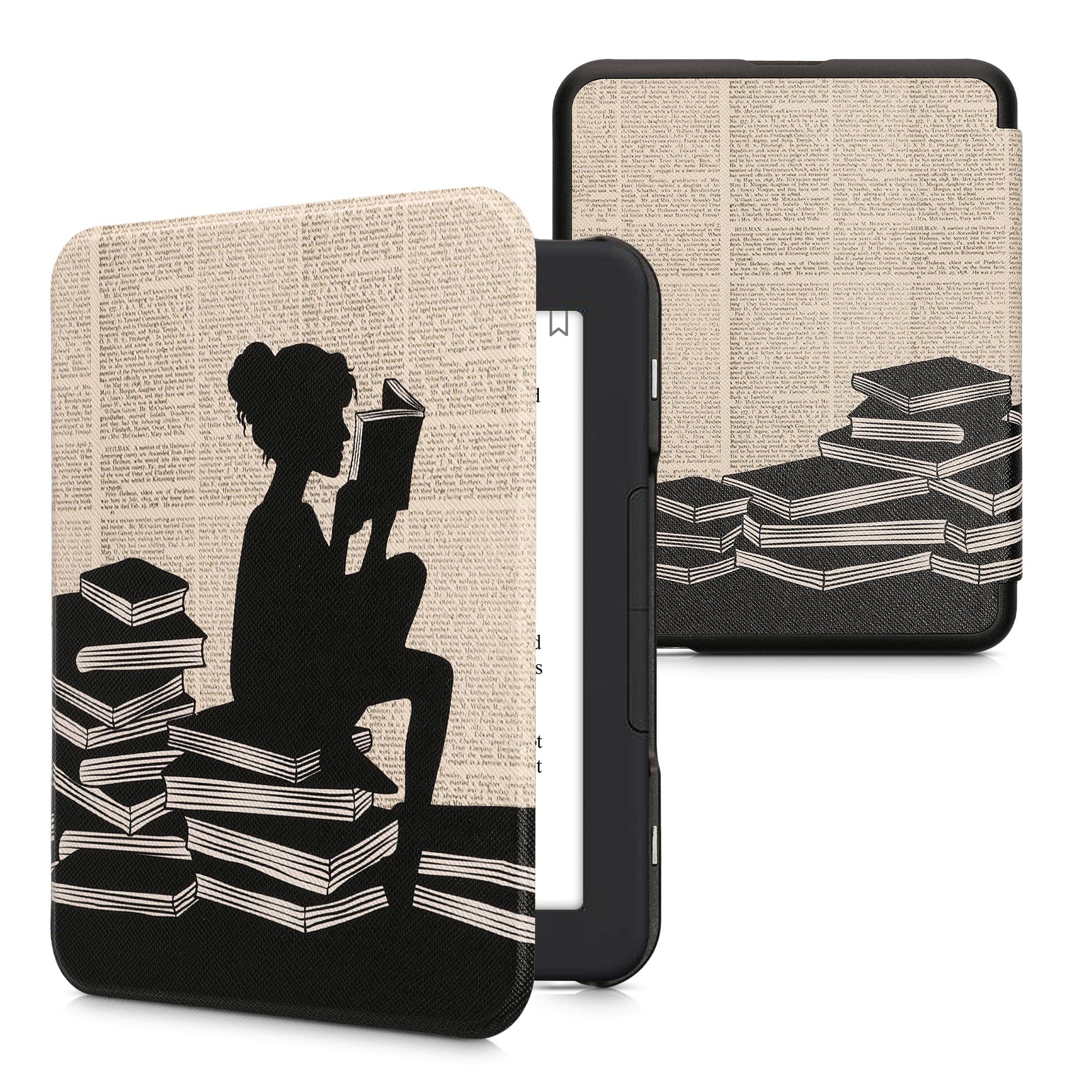 Kwmobile Case Compatible With Barnes & Noble Nook Glowlight 4 / 4E Case   Ereader Cover   Girl And Books Black/Beige