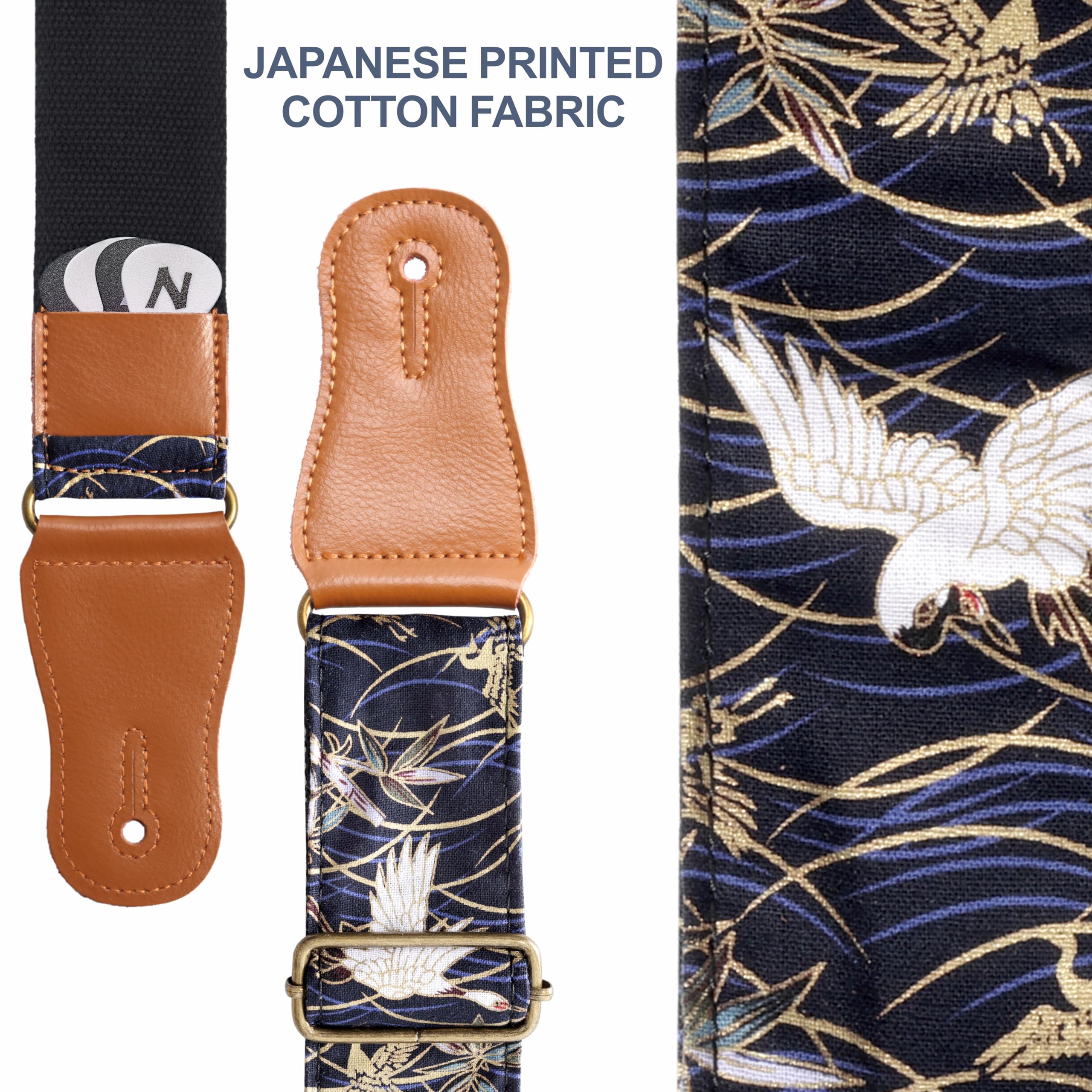 Nefelibata Guitar Strap,Japan Hot Bronzing Cotton Acoustic Guitars Straps With Genuine Leather Ends For Electric Guitar,Bass & U