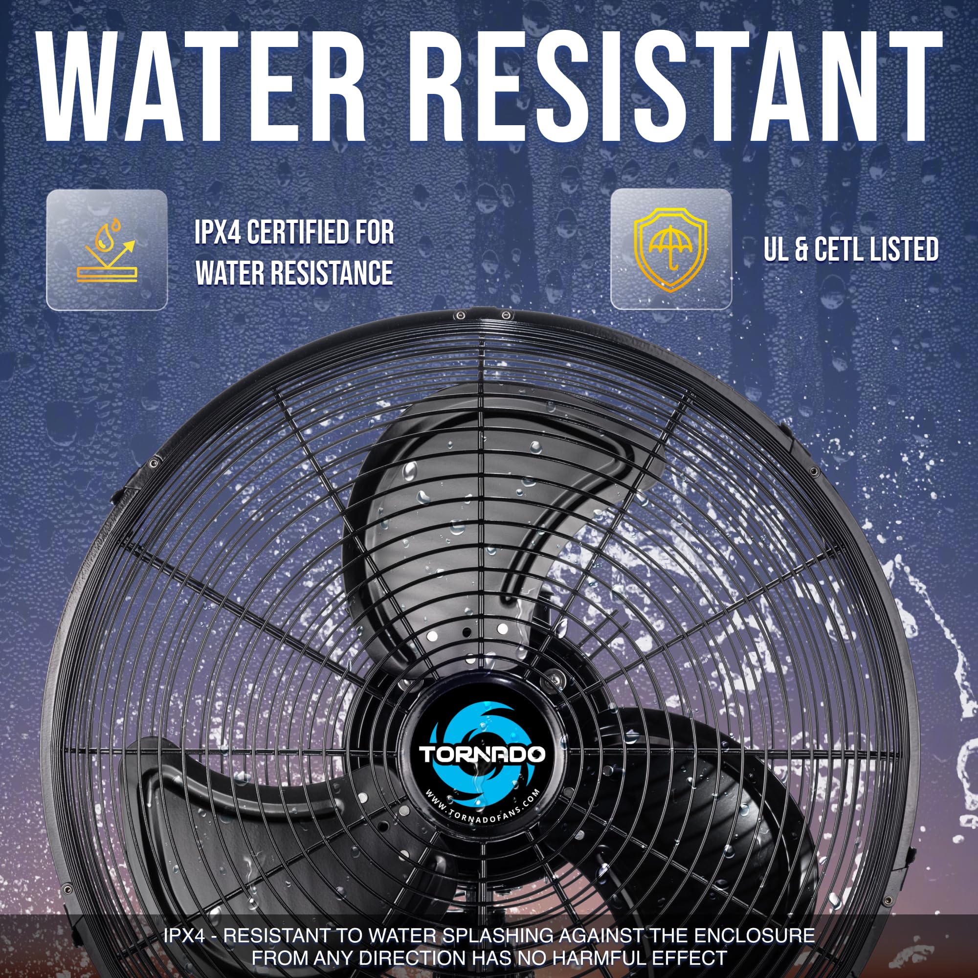 Tornado 16-Inch Pro Series Waterproof Outdoor Oscillating Wall Mount Fan - Heavy-Duty High-Velocity Metal Fan For Industrial, Co