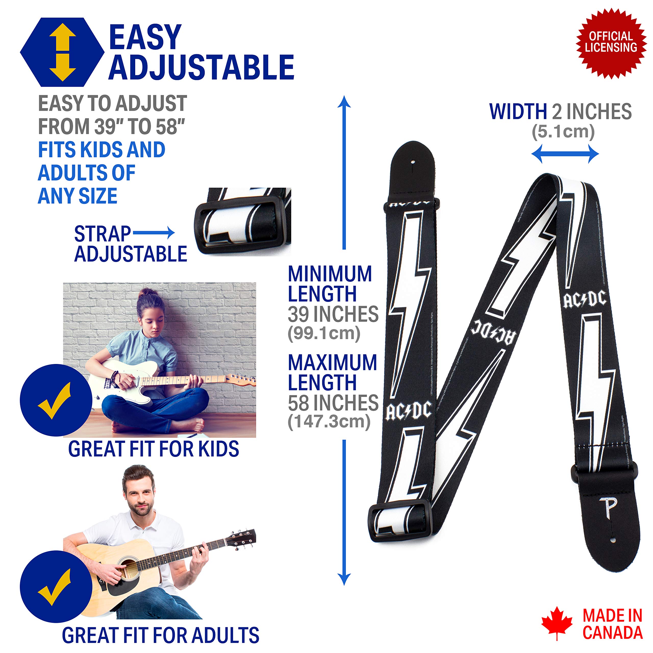 Perris Leathers Ltd.- Guitar Strap- Polyester- Official Licensing- Acdc- Adjustable- For Electric/Bass/Acoustic Guitars (Acdc B