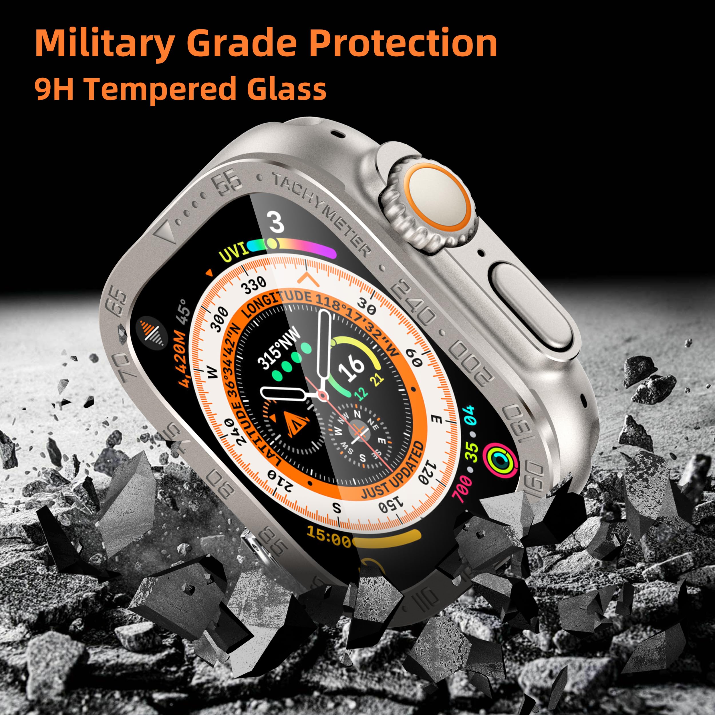 Swuu 2 Pack Tempered Glass Screen Protector With Titanium Alloy Frame Compatible With Apple Watch Ultra 2 / Ultra Screen Protect