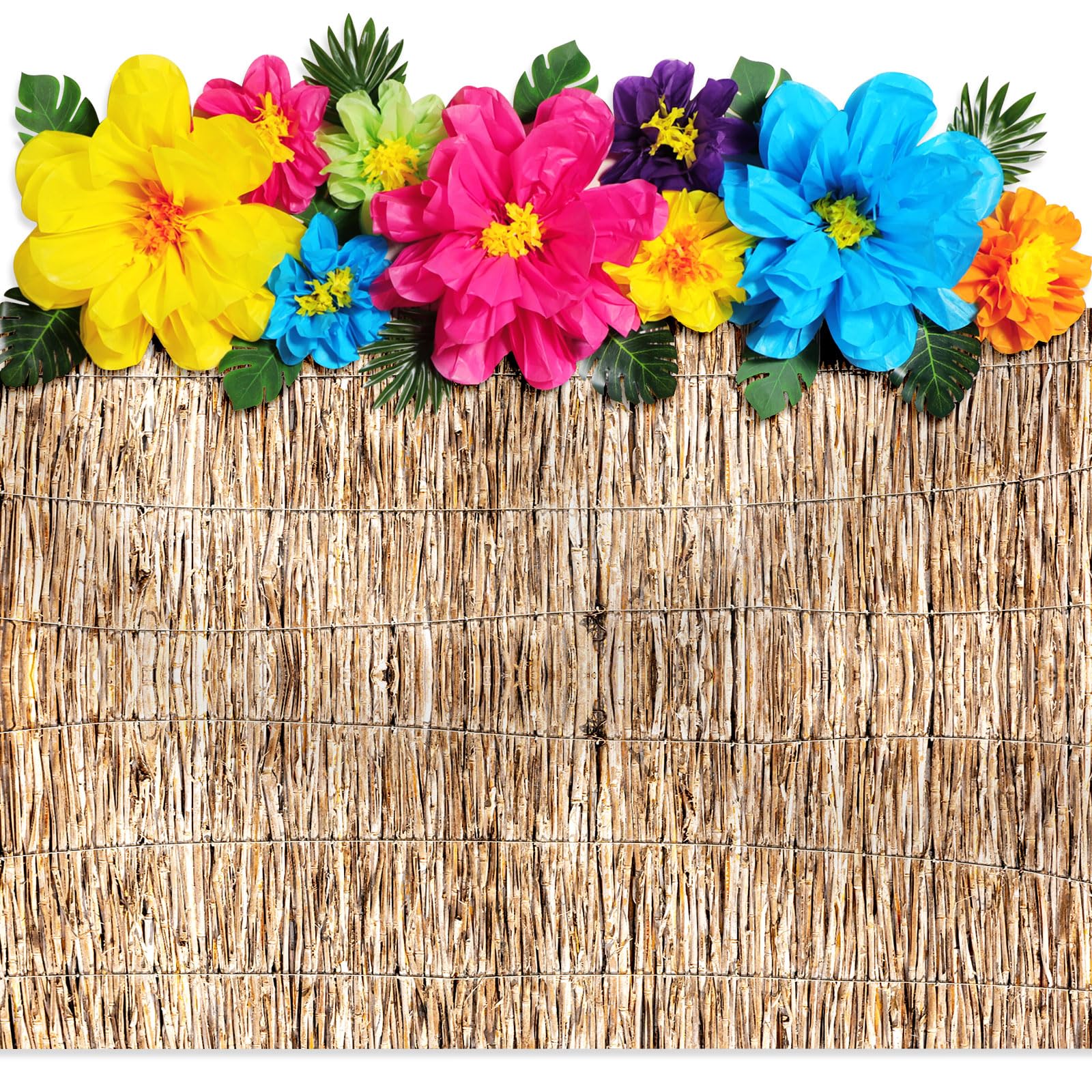 Canlierr 22 Pcs Hawaiian Beach Backdrop With Hawaii Paper Flowers Decorations Set 71 X 43 Inch Hawaiian Backdrop 3D Hibiscus Pap