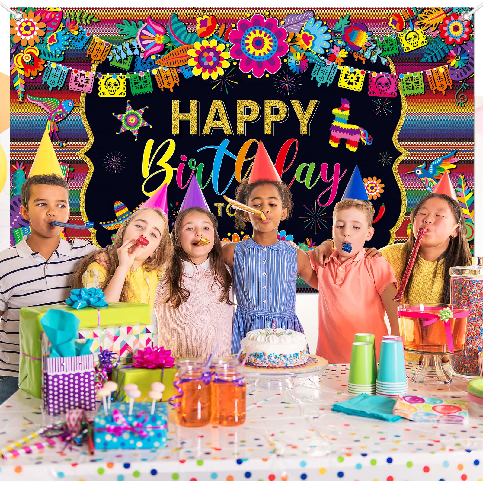 Mexican Fiesta Themed Happy Birthday Backdrop Mexico Cinco De Mayo Party Decorations Fiesta Banner Carnival Supplies Photo Booth